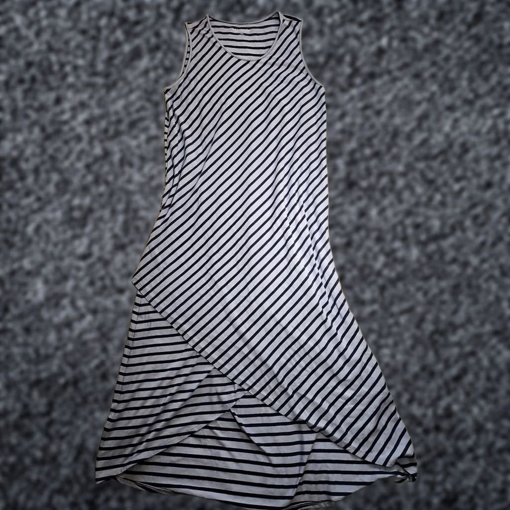 Soft Surroundings Soft Surroundings Sarina Dress Striped Midi Blue Pima Cotton Knit Sleeveless Round Neck Pullover Womens M Size M / US 6-8 / IT 42-44 - 1 Thumbnail