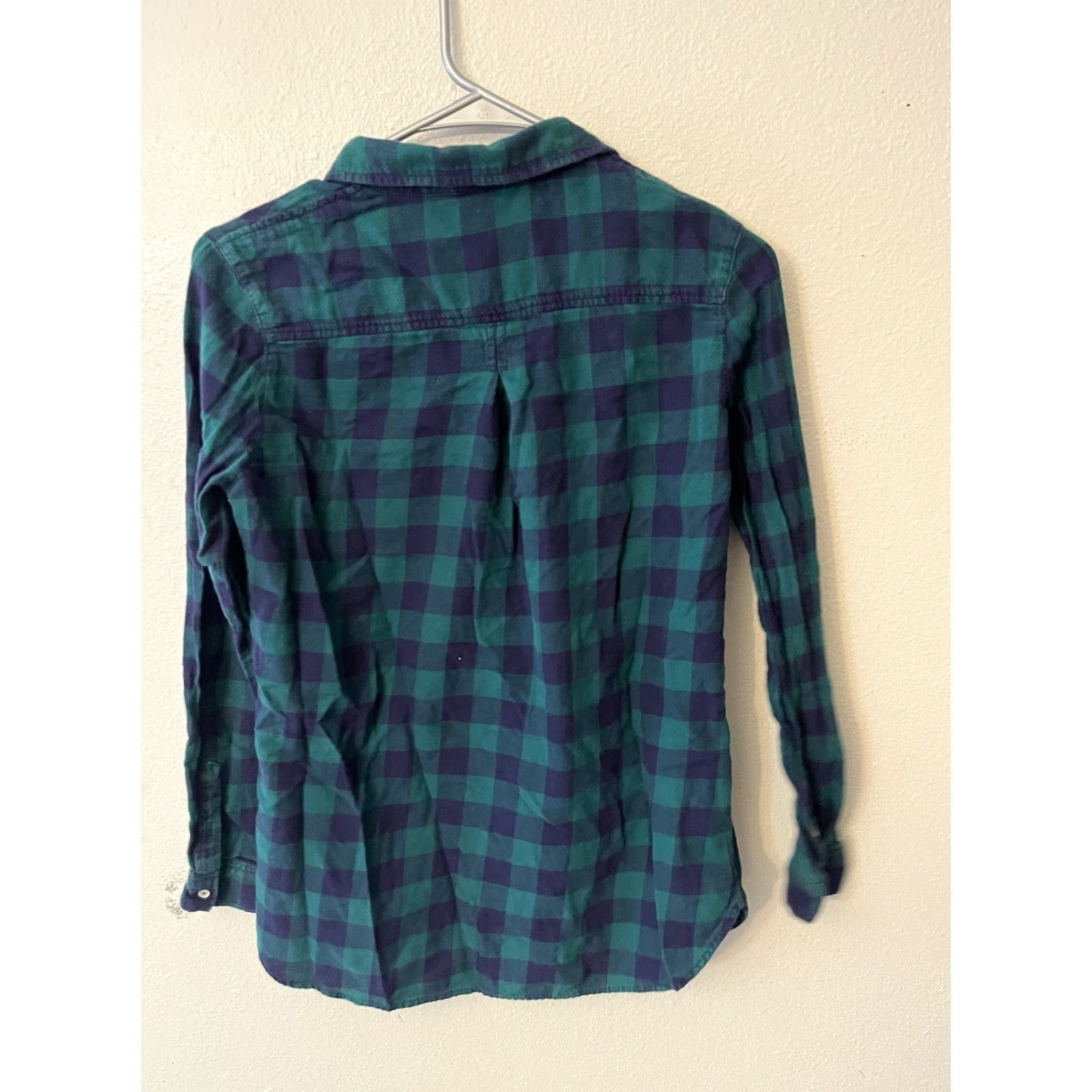 H&M H&M Shirt Women Size 2 Green Plaid Button Up Collared Long Sleeve Cotton Casual Size XS / US 0-2 / IT 36-38 - 2 Thumbnail