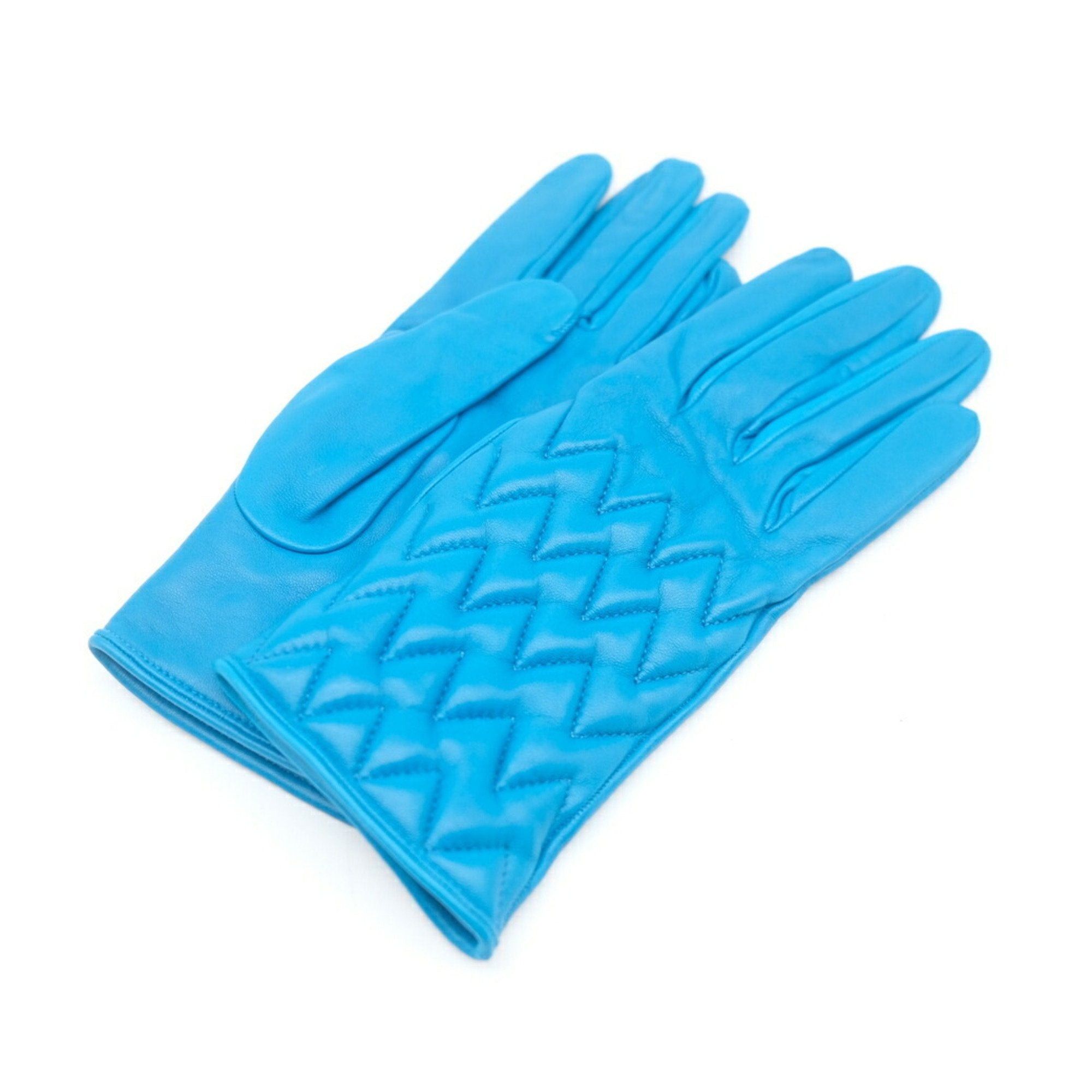 image of Hermes Gloves Silk Stitch Lambskin Blue, Women's