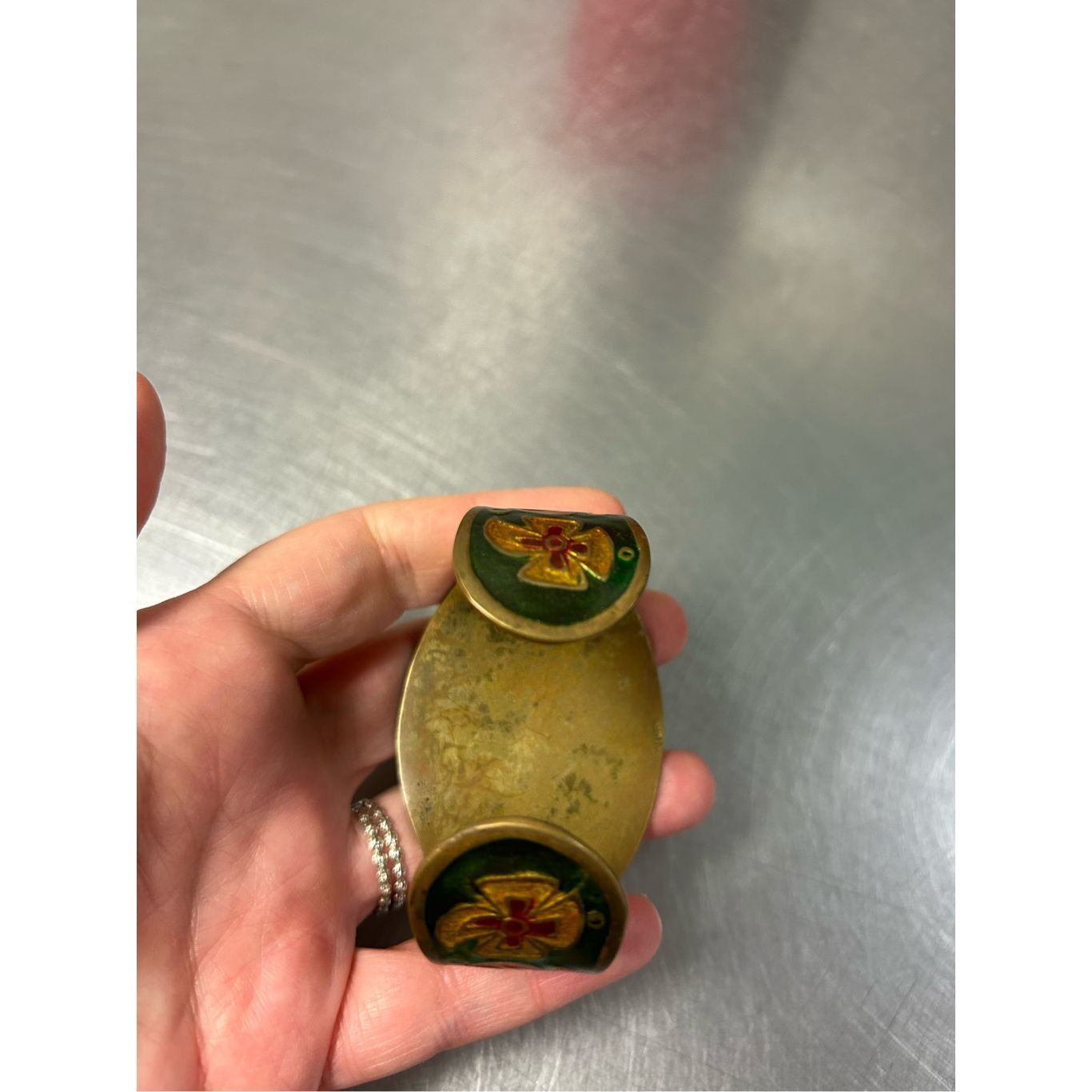 Other Vintage Brass Enamel Painted Wide Cuff Bracelet. Size ONE SIZE - 5 Thumbnail