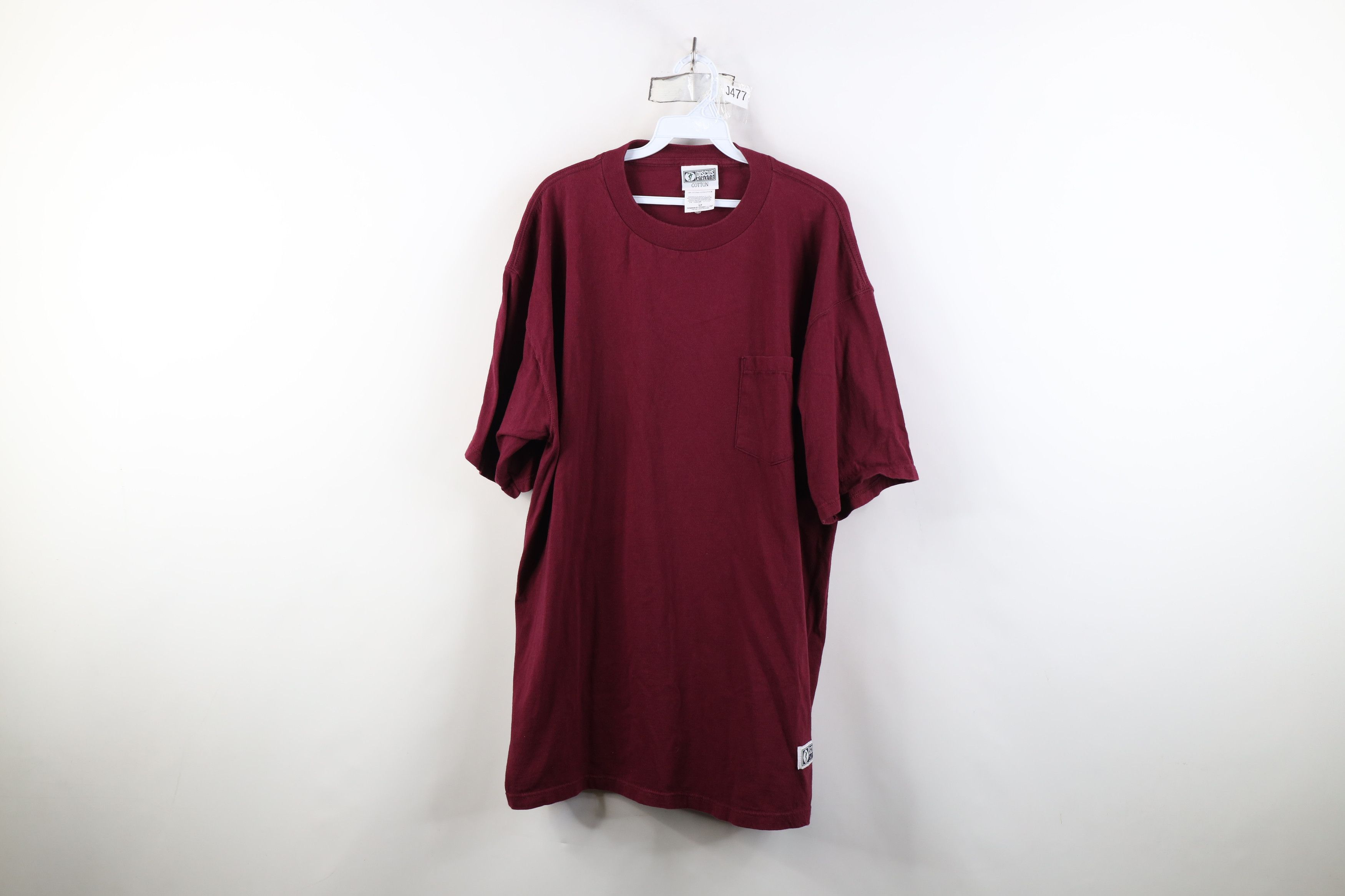 Vintage Vintage 90s Streetwear Heavyweight Cotton T-Shirt Burgundy Size US XL / EU 56 / 4 - 1 Thumbnail