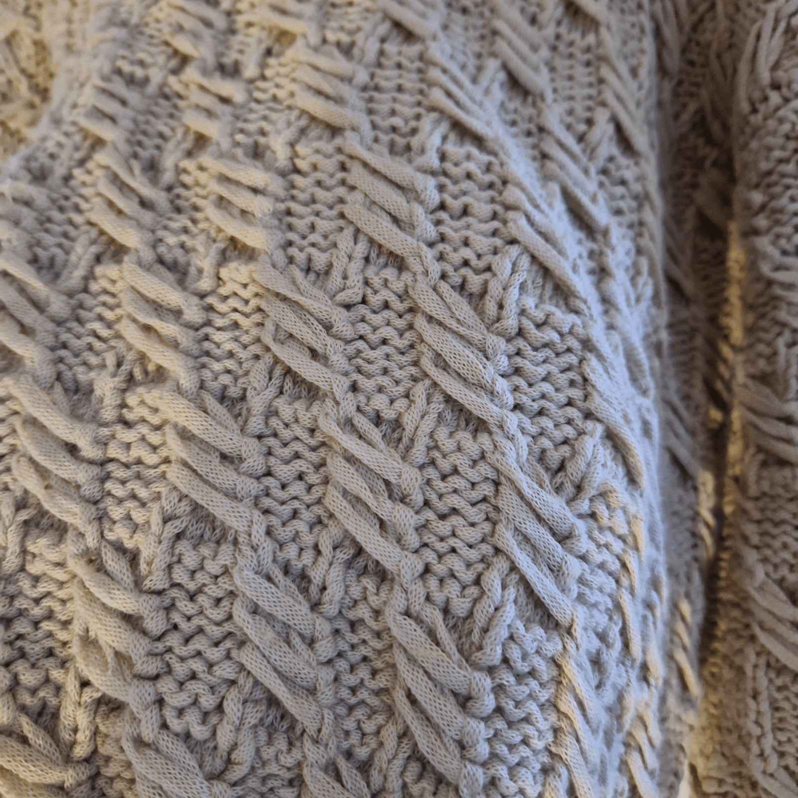 Handmade × Vintage HANDMADE VINTAGE Cable Knit Beige Jumper Chunky Sweater Size M / US 6-8 / IT 42-44 - 4 Thumbnail