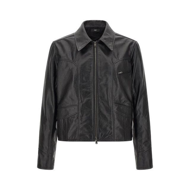 Amiri Leather Jacket With Zip Black Men's S, Men's