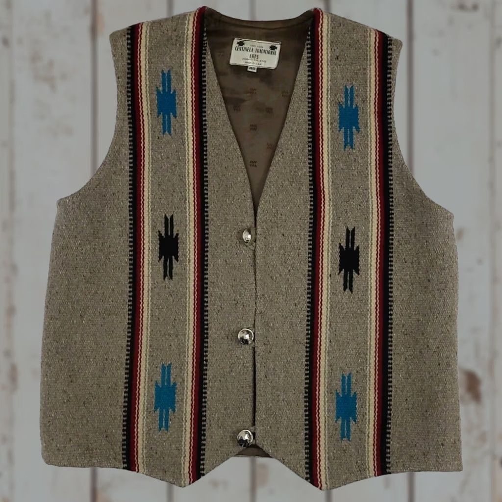 Native VINTAGE Centinela Vest 40 Traditional Arts Chemayo Native Rare USA Lined Wool Size US XXS / EU 40 - 1 Thumbnail