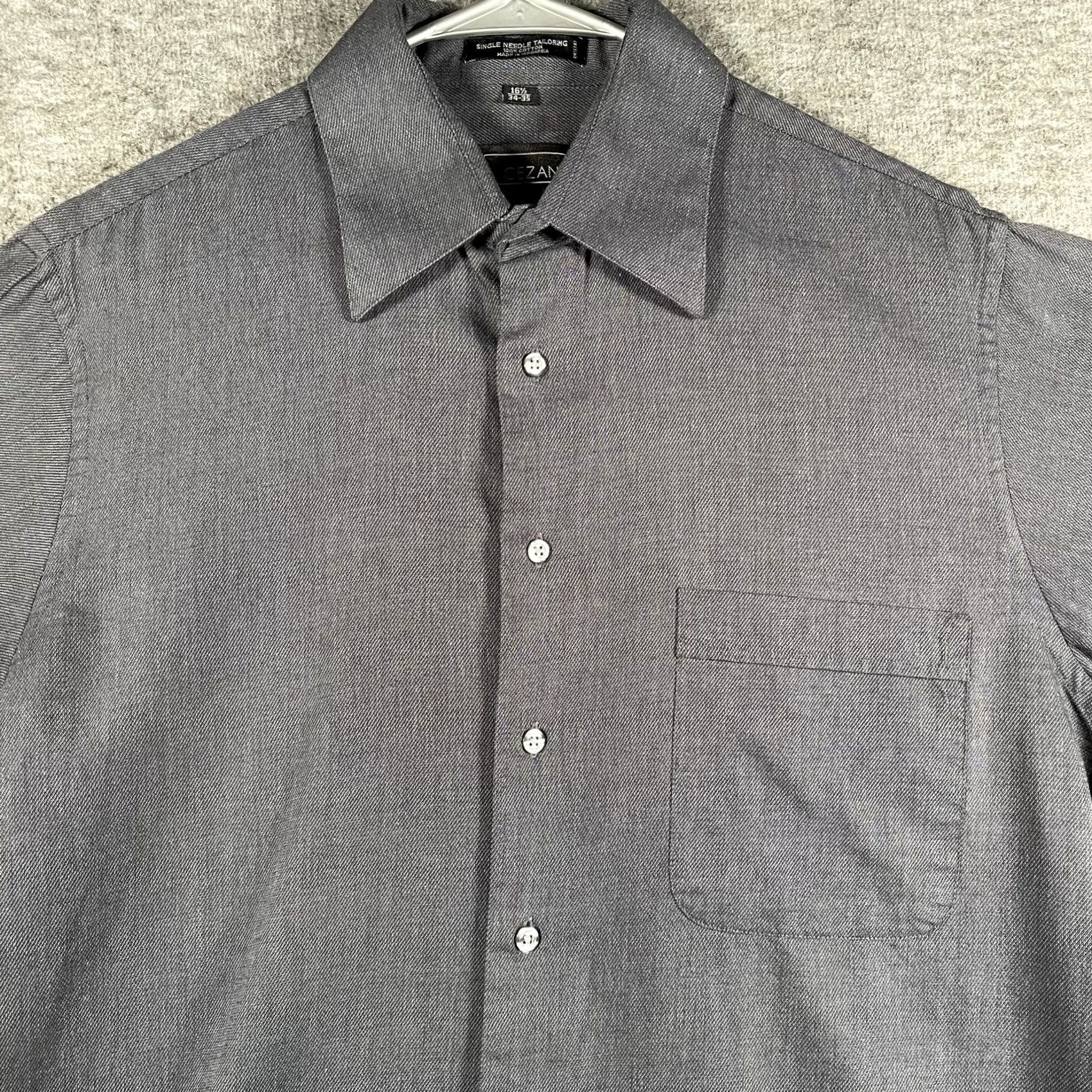 Vintage Cezani Shirt Mens 16.5 34/35 Gray Solid Cotton Button Down Long Sleeve Dress Shirt Mens Black Label Tailoring Size 46R - 2 Thumbnail
