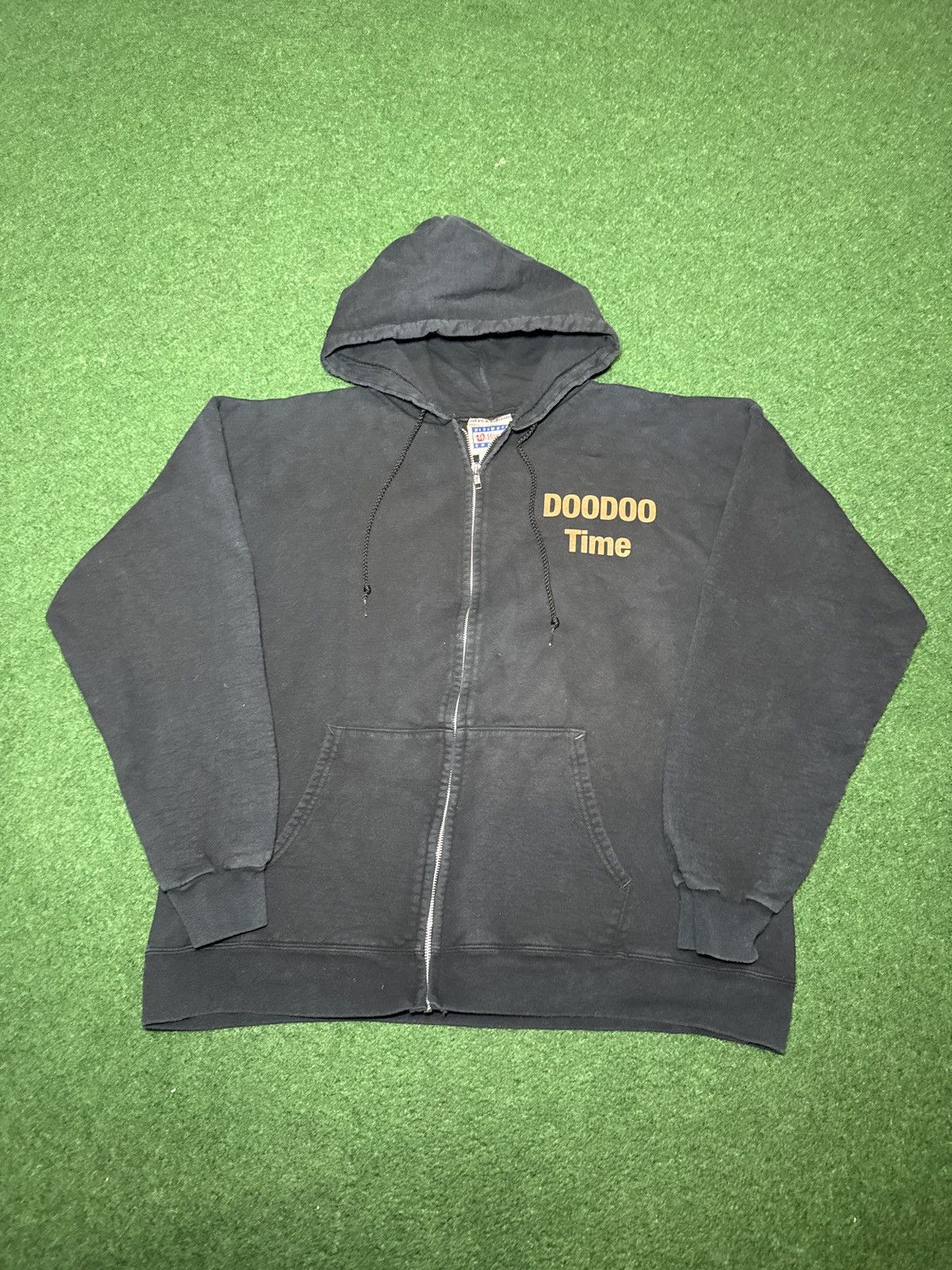 Vtg 90s Doodoo Time PERFECT Black Zip Grunge Skater Hoodie