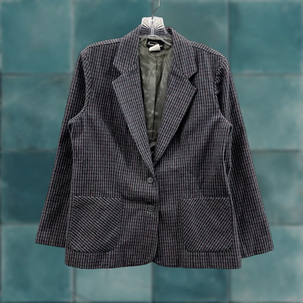 Vintage VINTAGE 90s Blazer Jacket 16 Womens Grey Plaid Wool Blend Preppy Dark Academia Present Tense Suit Jacket/Blazer Mens Womens Girls Boys Size XXL / US 16-18 / IT 52-54 - 1 Thumbnail
