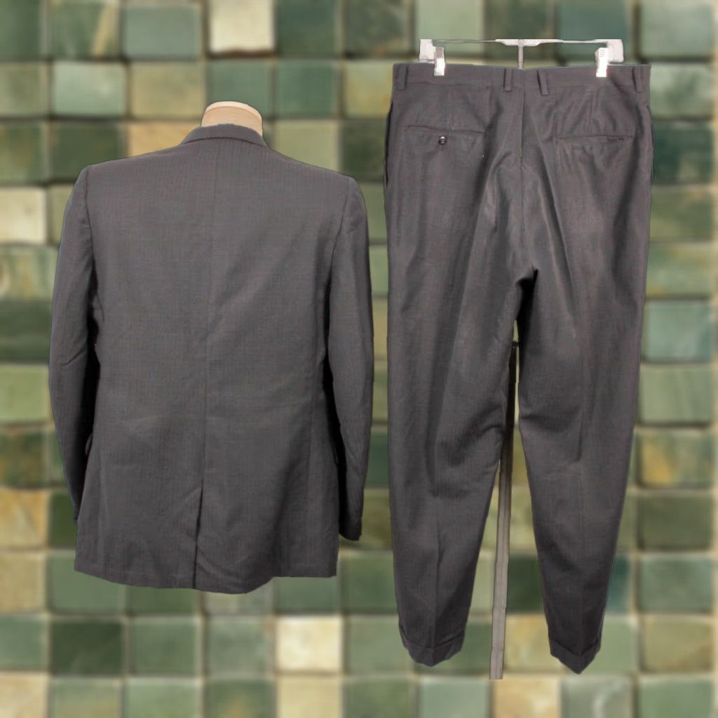 Vintage VINTAGE Mens VTG 50s 2 PC Navy Blue / Grey 3 Button Suit Sz M 1950s Drop Loop Pants Size 40R - 1 Thumbnail