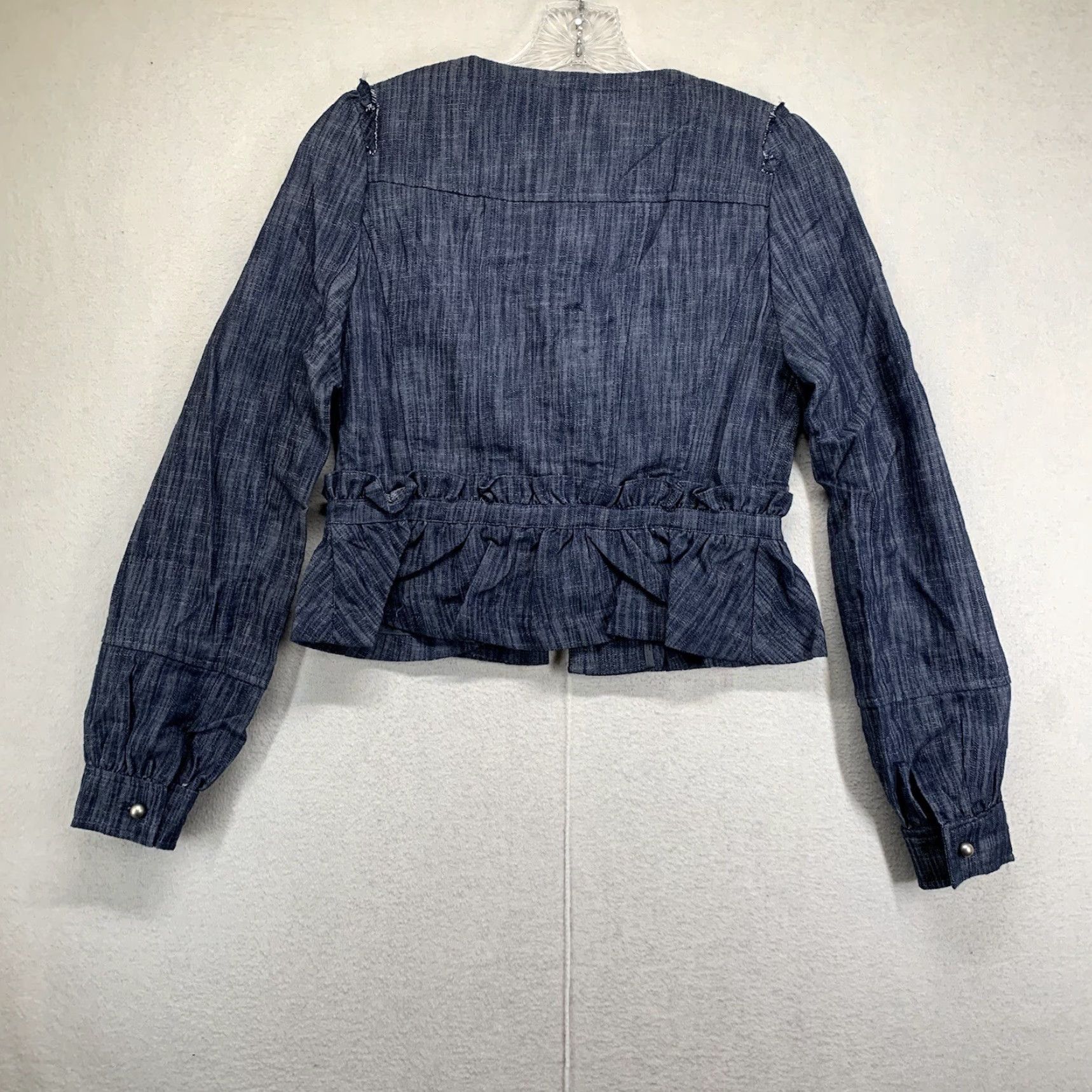 Denime Women's Denim Top Small Crop Super Detailed Beaded Neckline Dark Indigo Stretch Size S / US 4 / IT 40 - 2 Thumbnail