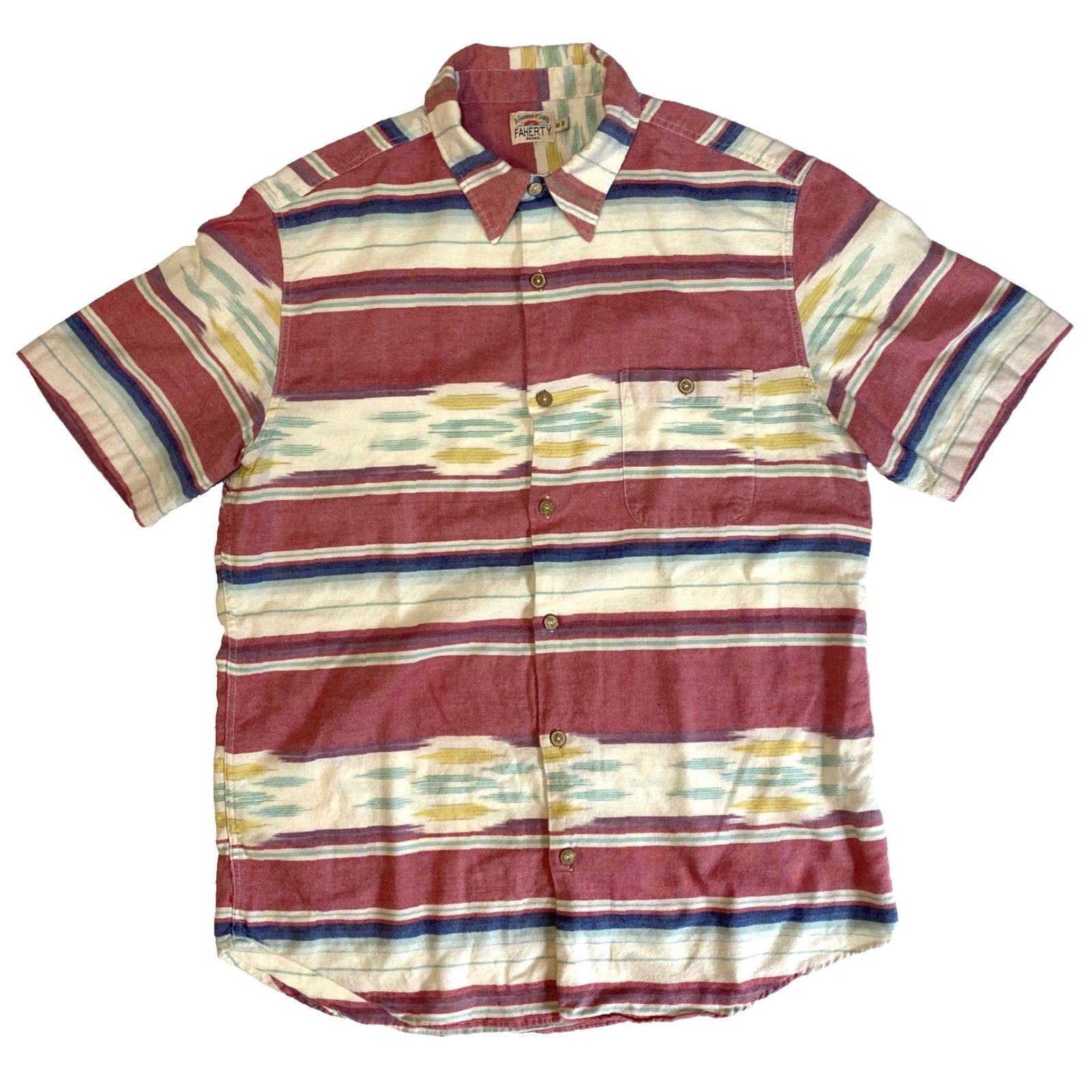 Faherty Faherty Men's Coast Shirt in Native Ikat Sz M Short Sleeve Button-Up Multicolor Cotton Shirt Mens Size US M / EU 48-50 / 2 - 2 Thumbnail