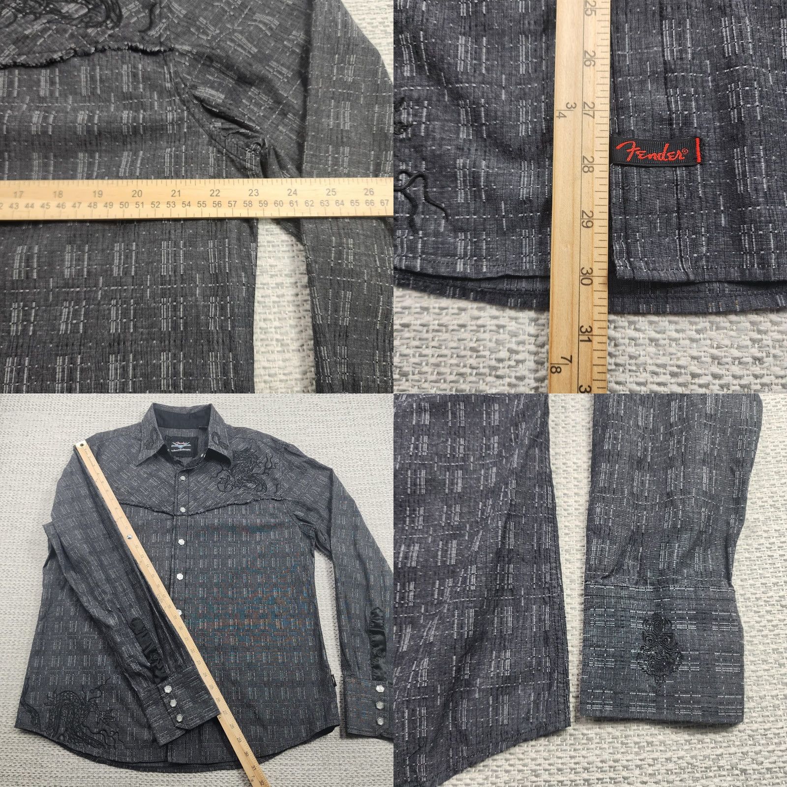 Fender Fender Custom Shop Shirt Mens XL Gray Western Snap Dragon Embroidered Shirt Size US XL / EU 56 / 4 - 10 Thumbnail