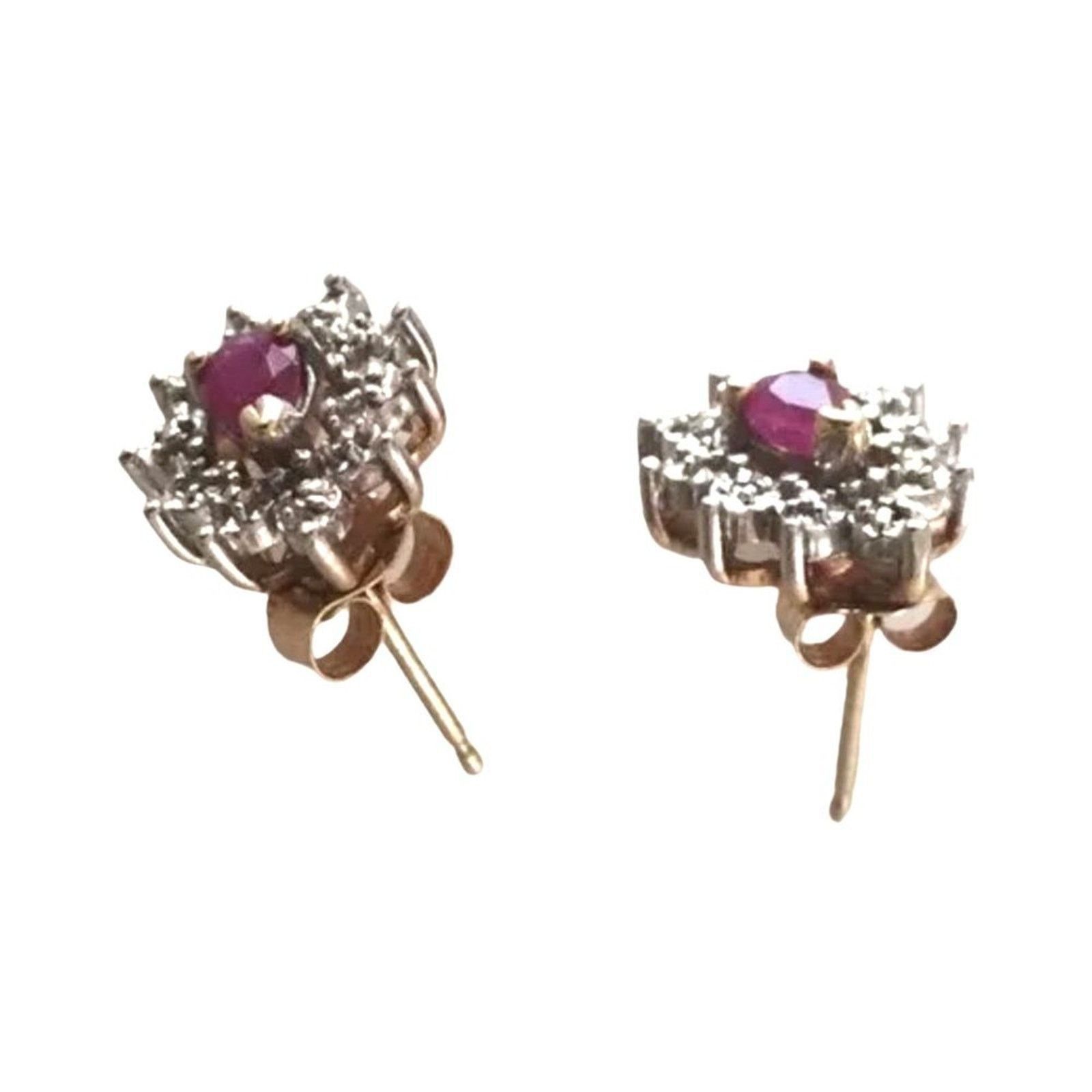 The Unbranded Brand 10K White Yellow Gold Genuine Ruby & Diamond Stud Earrings Size ONE SIZE - 4 Thumbnail