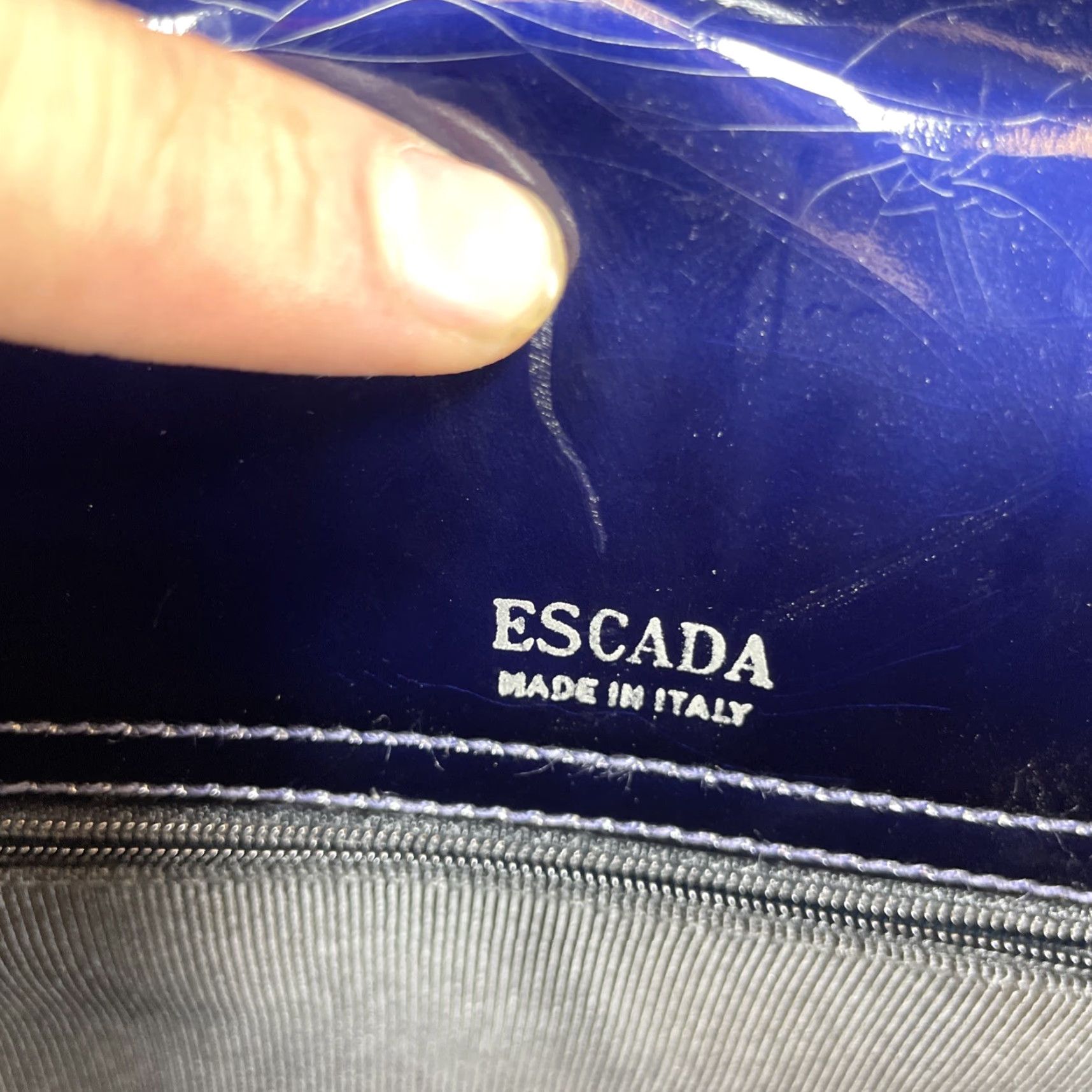 Escada VINTAGE Escada Handbags Navy Blue Patent Leather Inner Pockets Shoulder Strap Navy Womens Medium Bag 12 x 10 in - Classic Shoulder Bag - EsCADA Size ONE SIZE - 7 Thumbnail