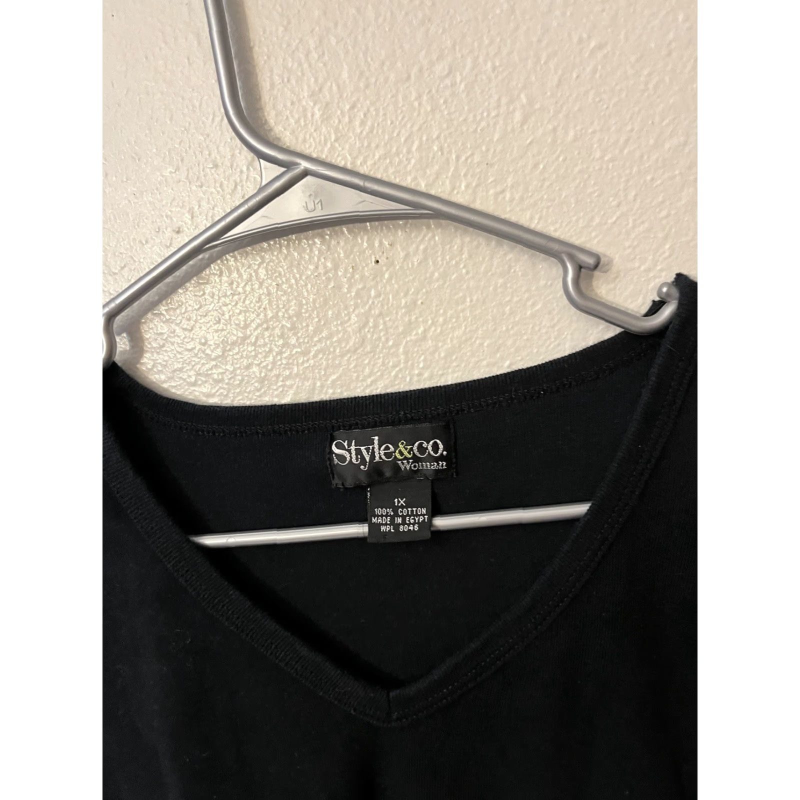 Vintage Style & Co Shirt Womens Plus Size 1X Black Short Sleeve V-neck Cotton Size XL / US 12-14 / IT 48-50 - 3 Thumbnail