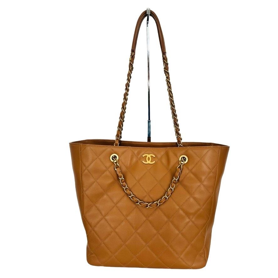 Chanel Chanel CC Chain Tote Quilted Leather Tan Brown Handle Purse Size ONE SIZE - 1 Thumbnail