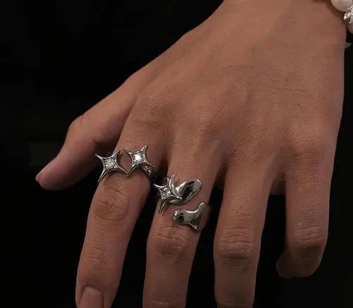 Jewelry Silver Gothic Spike Rings, Adjustable Metal Rings Size ONE SIZE - 6 Thumbnail