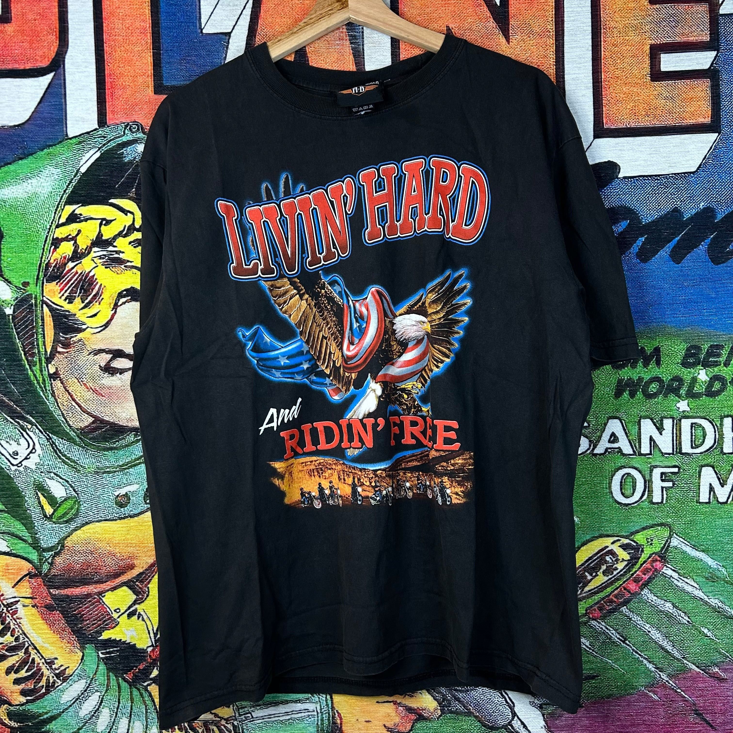 Vintage Y2K ‘Livin Hard and Ridin Free’ Motorcycle Tee Size Large Size US L / EU 52-54 / 3 - 1 Thumbnail
