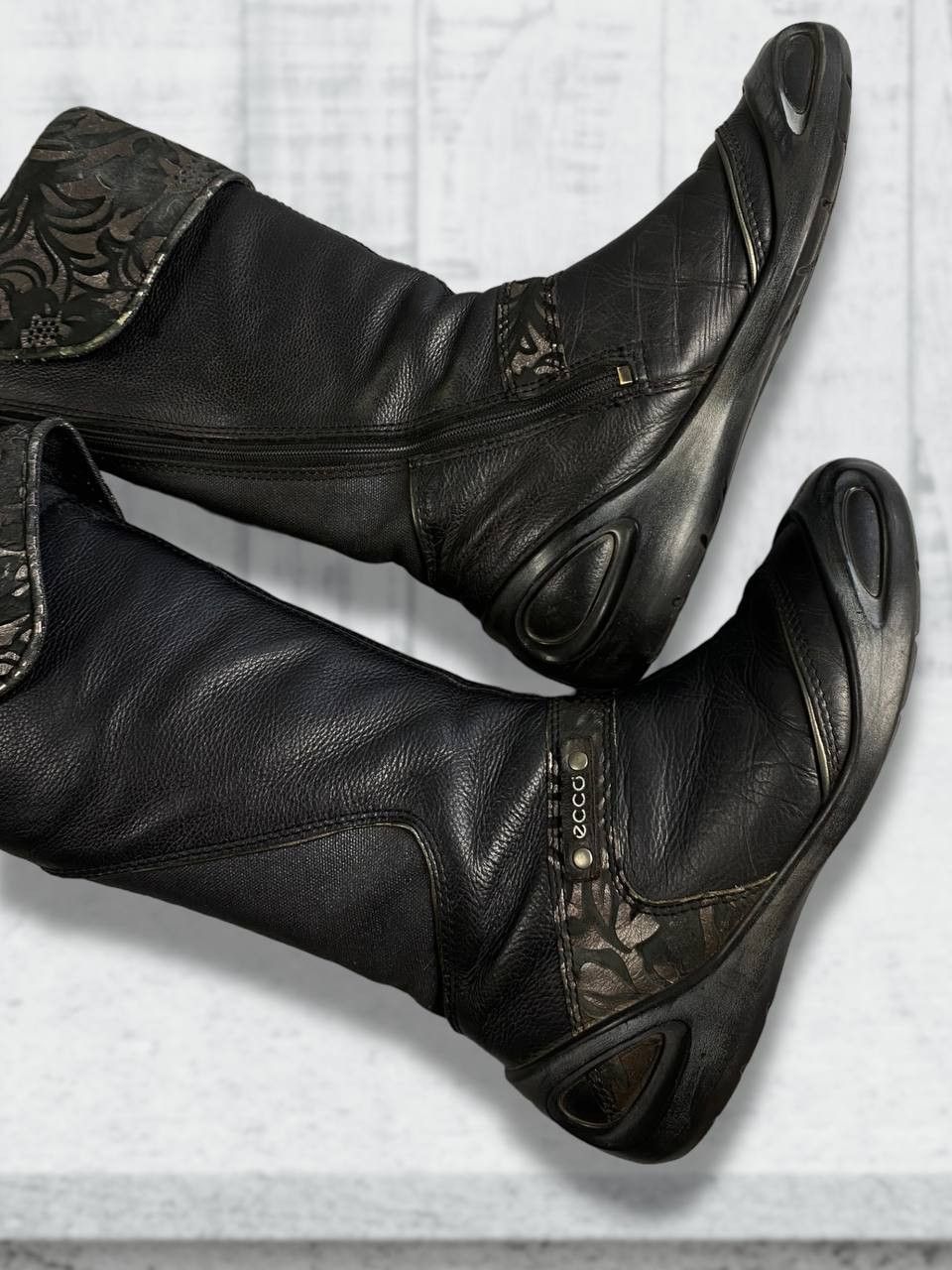 Vintage Black Leather Ecco High Zip Avant Garde Racing Boots Shoes Size US 7 / IT 37 - 2 Thumbnail