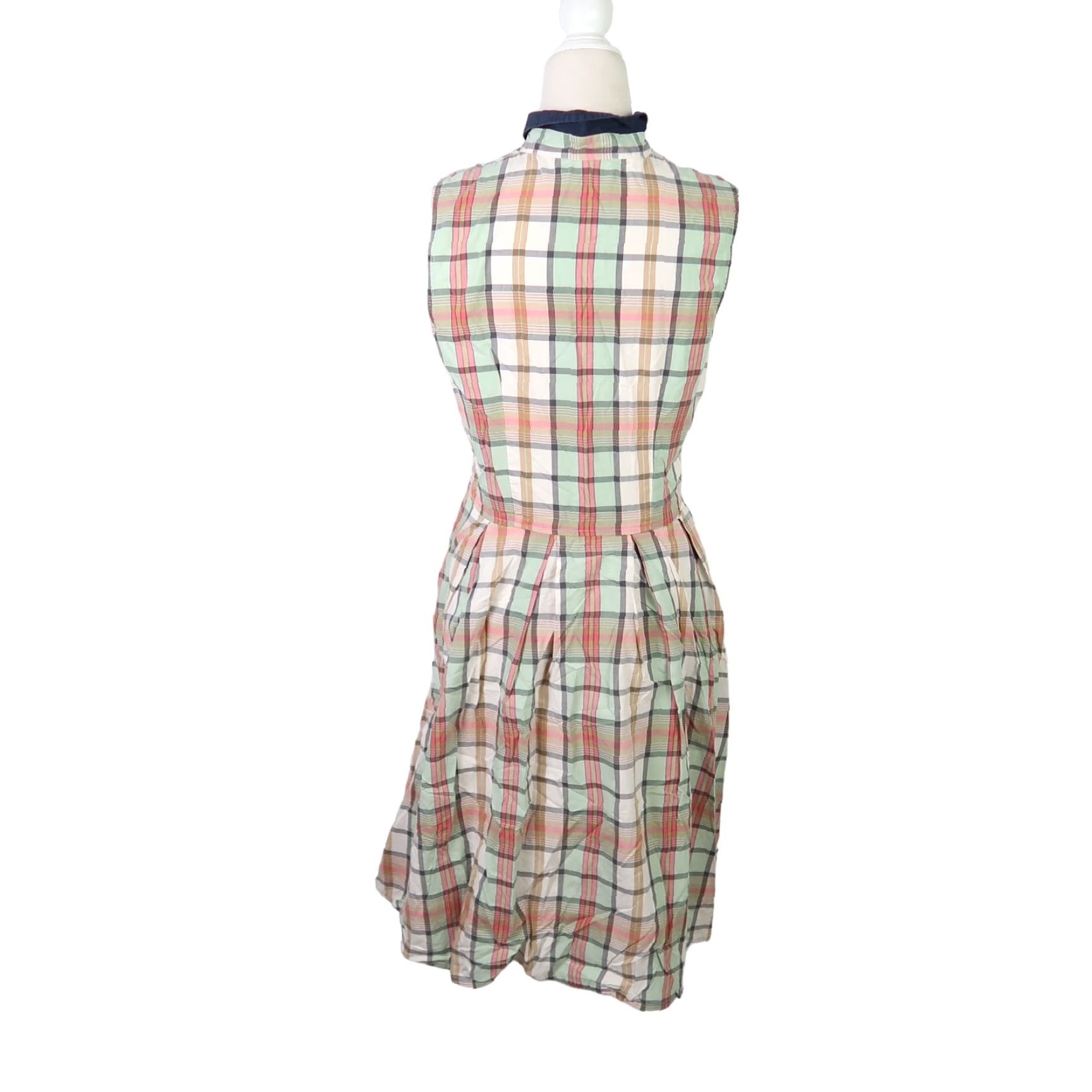 Vintage VINTAGE Eshakti Shirt Dress Midi Cotton Plaid Cream Red Green Navy Button Sleeveless A-Line Womens S Size S / US 4 / IT 40 - 4 Thumbnail