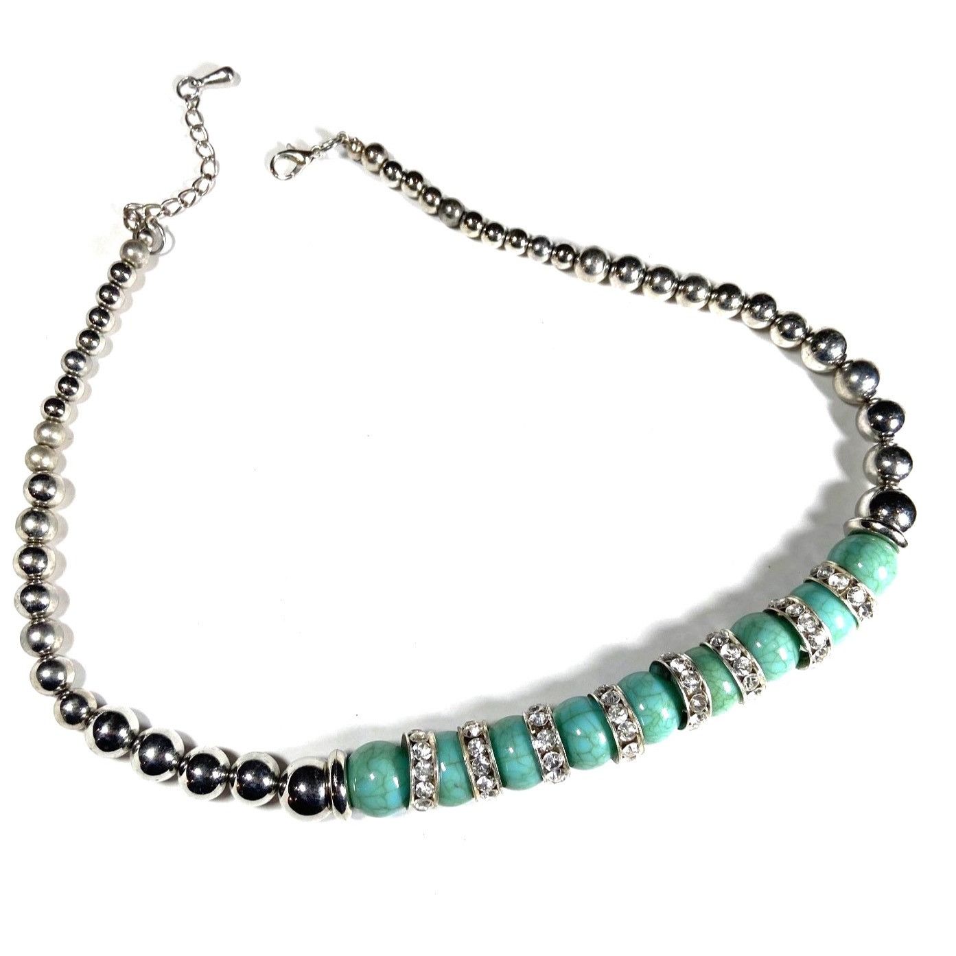 Other Boho Resin Turquoise & Silver Beaded 18” Choker Necklace Wit Size ONE SIZE - 4 Thumbnail