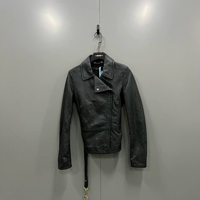Gucci Black GG embossed leather jacket 2502-Nextarrow