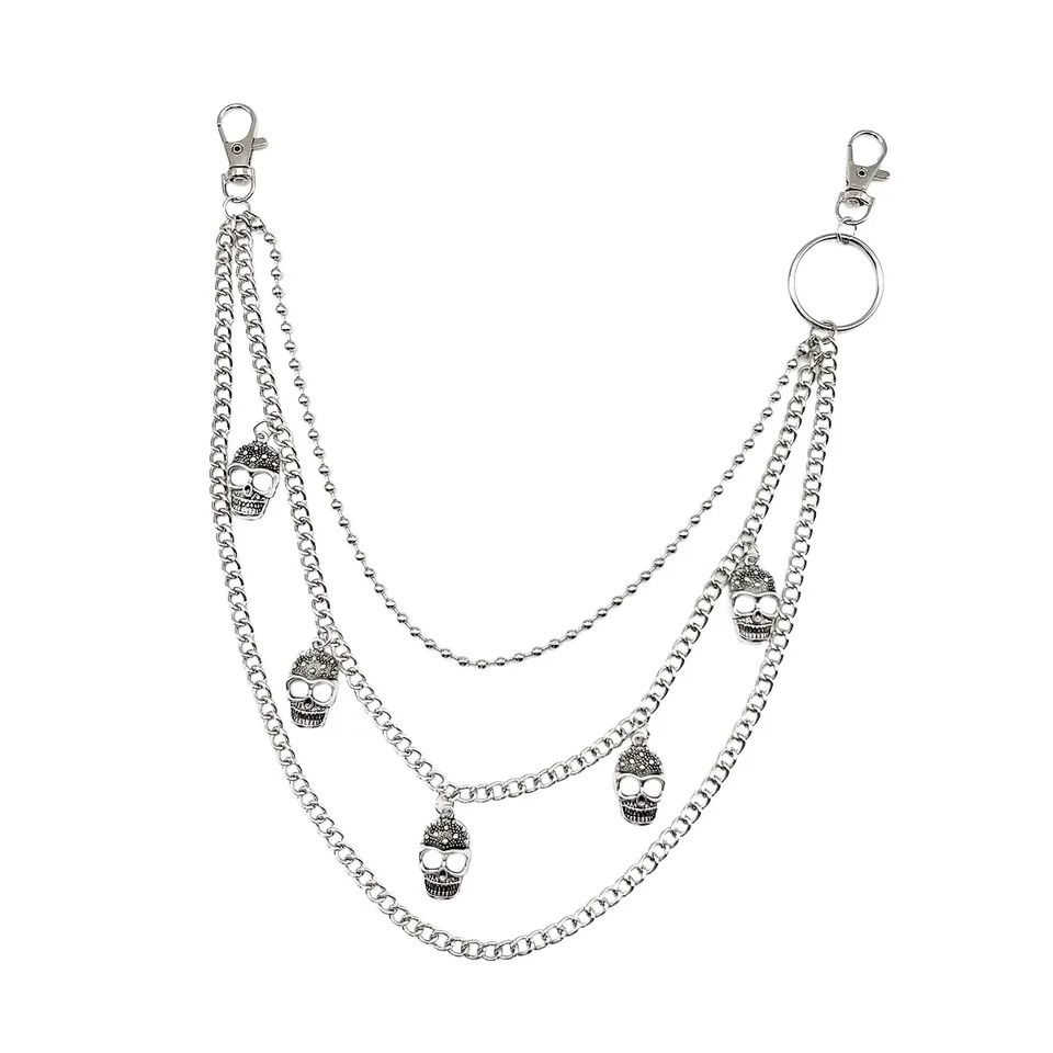Jewelry Skulls 3 Layer long chain , Wallet Chain Size ONE SIZE - 2 Thumbnail