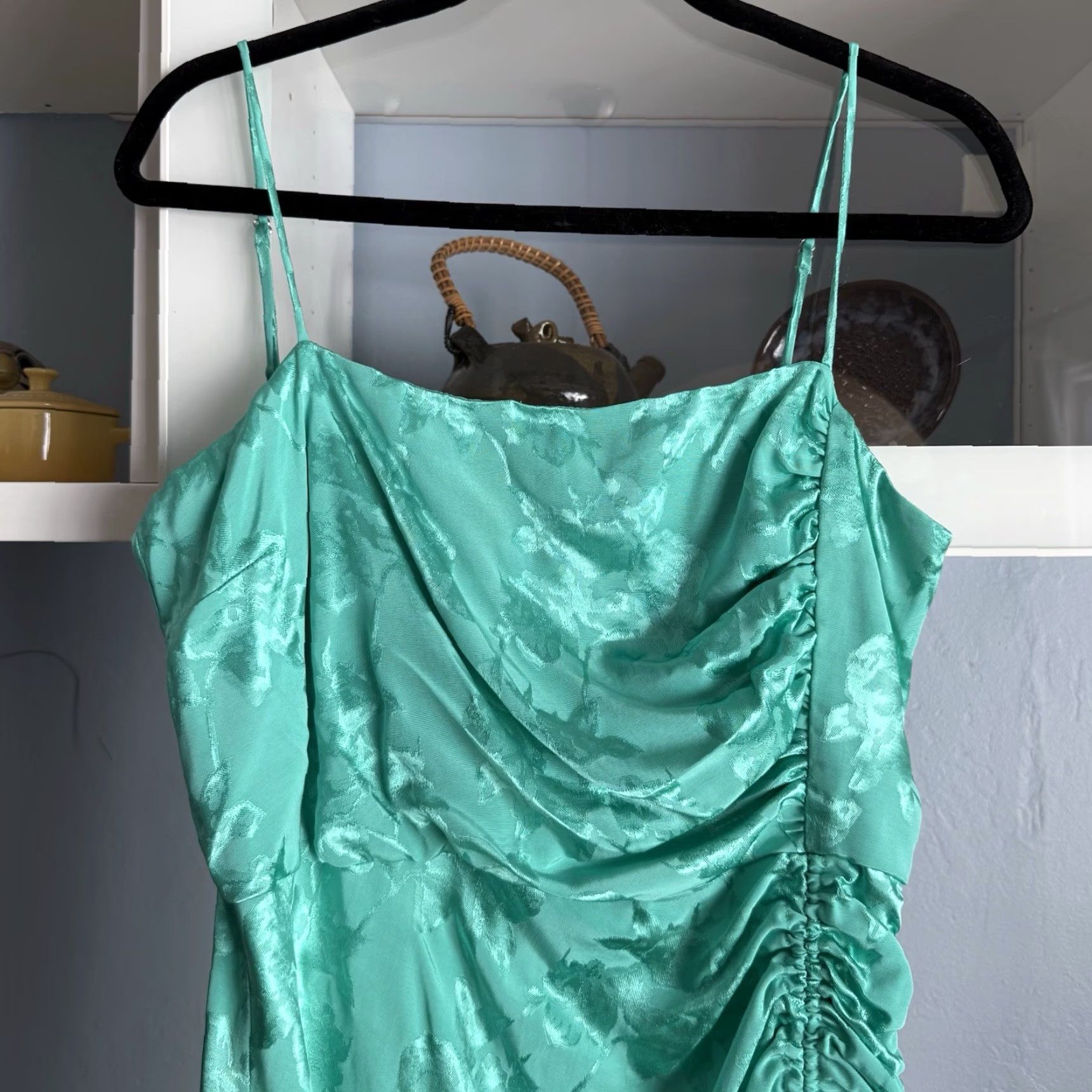 Saylor SAYLOR Gardenia Ruched Jacquard Midi Dress Seafoam L Womens Ruched Jacquard Midi Dress Seafoam Green Seafoam Gardenia L Womens Size L / US 10 / IT 46 - 2 Thumbnail