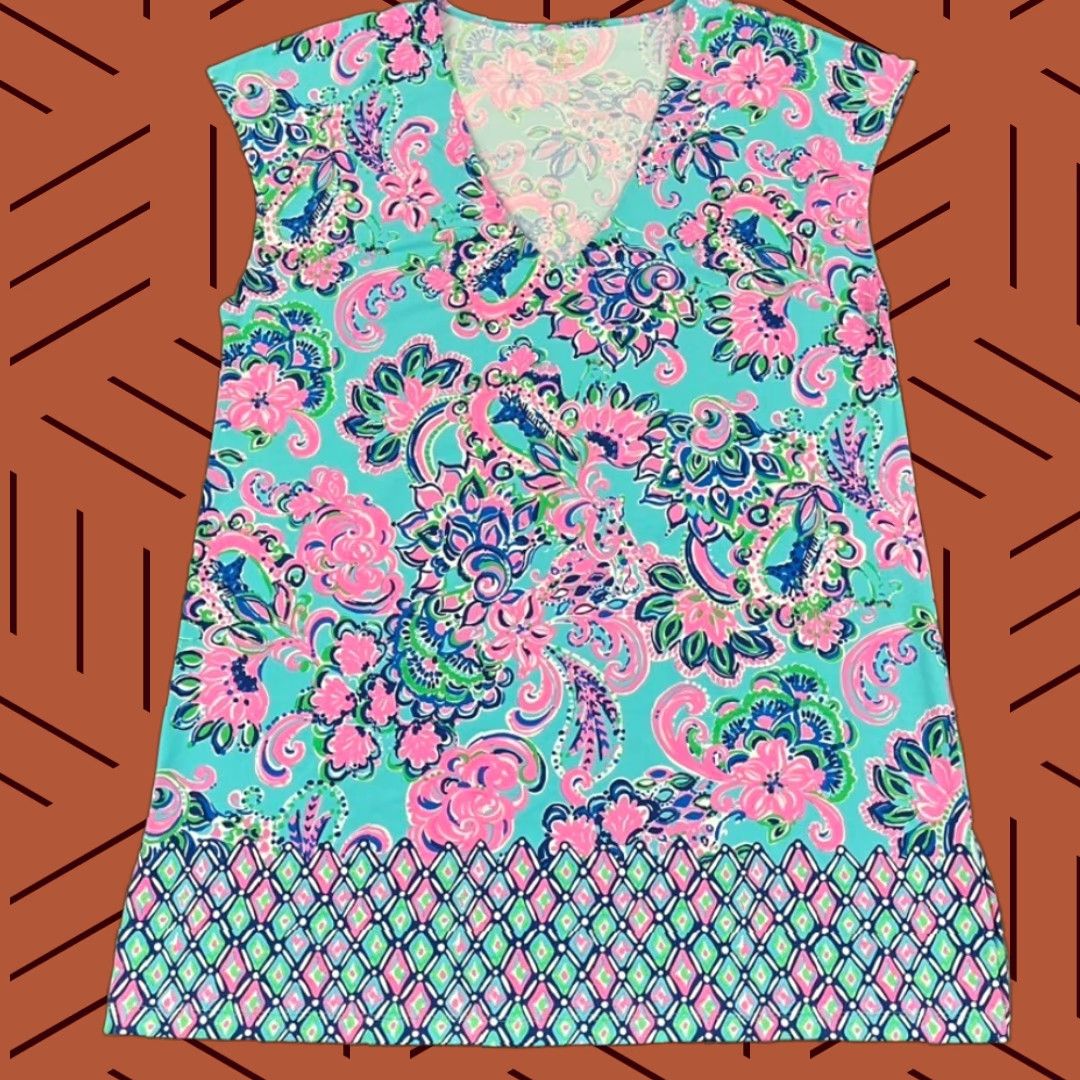 Lilly Pulitzer VINTAGE Lilly Pulitzer Cover Up Shirt Womens XL Floral Sleeveless Tunic Blue Pink Summer Casual Beach Size XL / US 12-14 / IT 48-50 - 1 Thumbnail