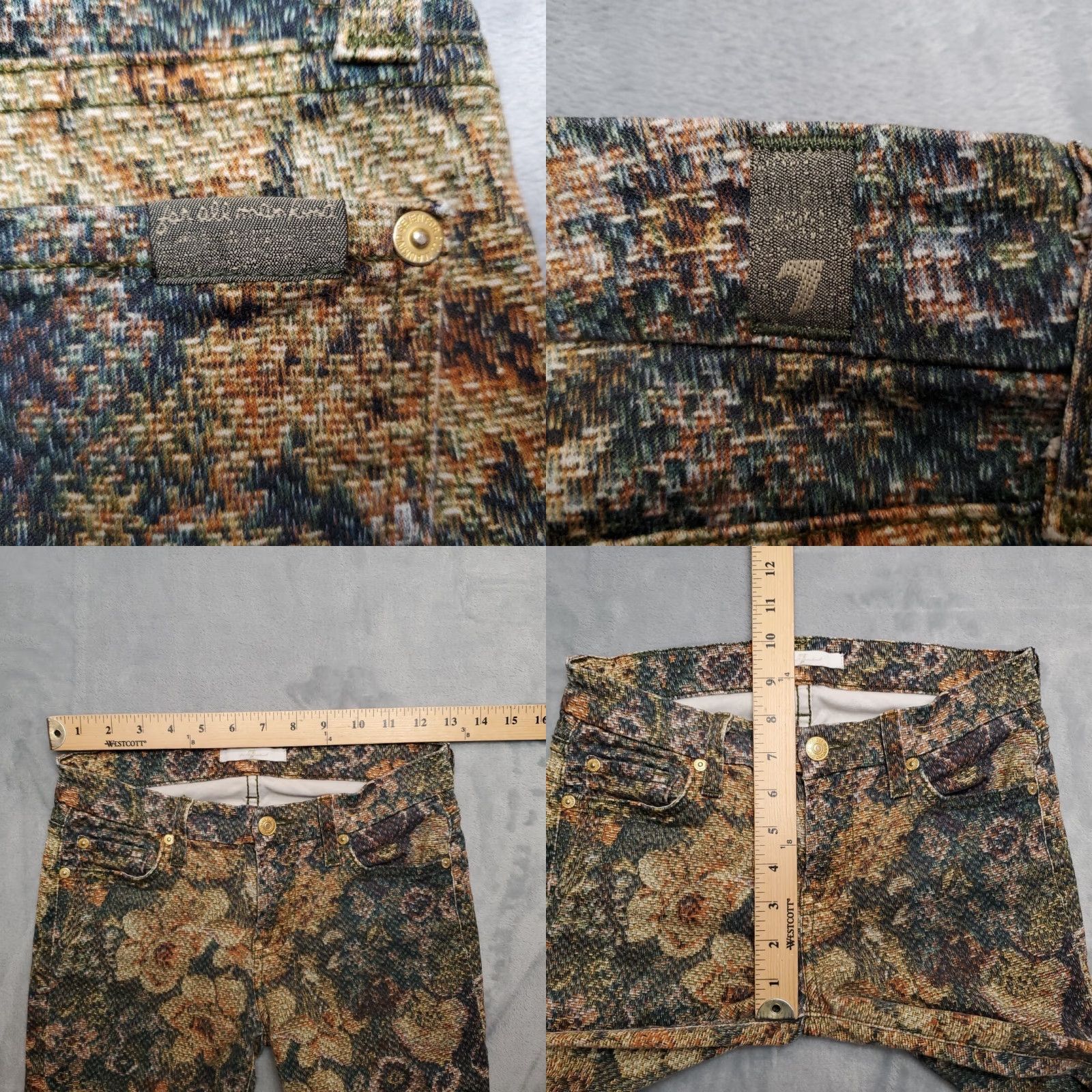7 For All Mankind VINTAGE 7 For All Mankind Jeans Womens 24 Green Tapestry Print Skinny Stretch Pants Size 42" / US 20 - 8 Thumbnail