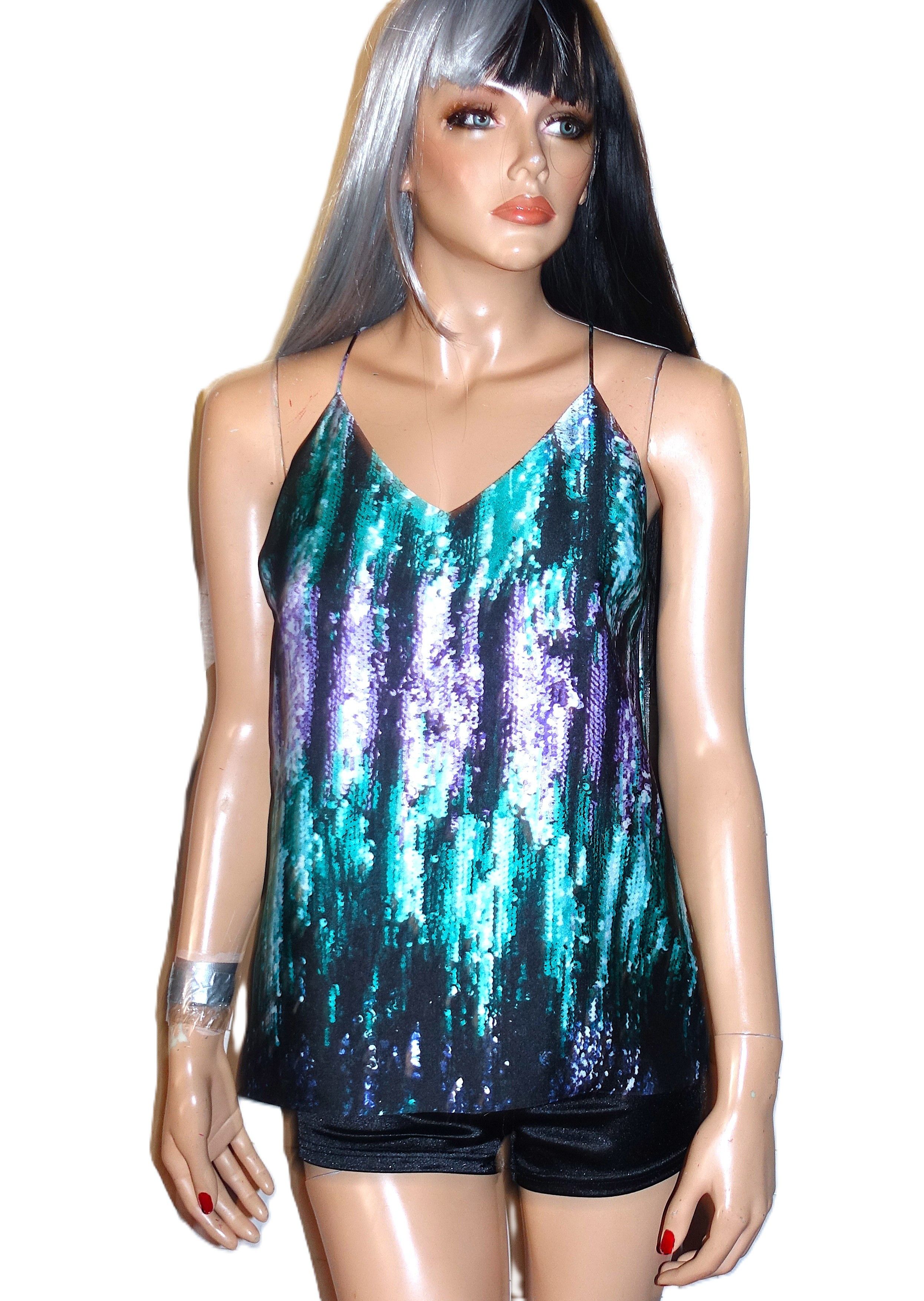Bar III Bar III Teal Purple Faux Sequin Tank Top S Size S / US 4 / IT 40 - 2 Thumbnail