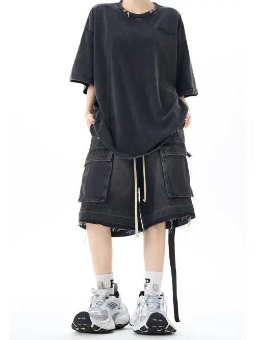 VIBE Vintage High Street Hip Hop Wide Leg Denim Shorts Size US 32 / EU 48 - 3 Thumbnail