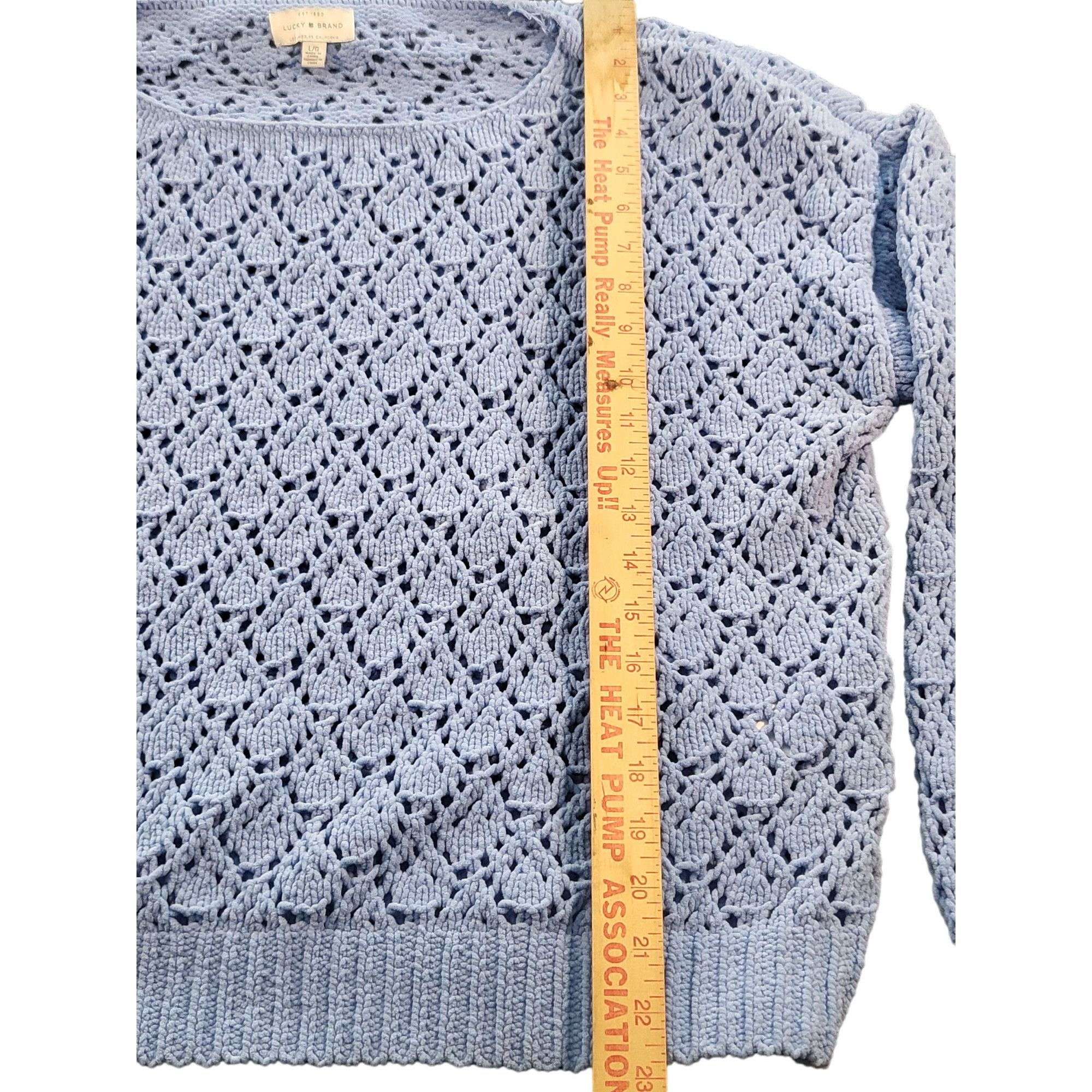 Lucky Brand Lucky Brand Chenille Sweater Women Sz L Open Knit Blue Long Size L / US 10 / IT 46 - 3 Thumbnail