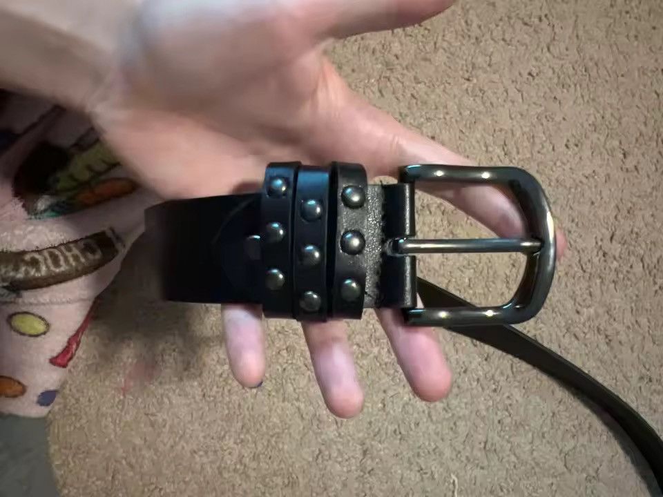 Japanese Brand Vintage Style Studded PU Leather Belt/Double Row Round Rivet Size ONE SIZE - 2 Thumbnail