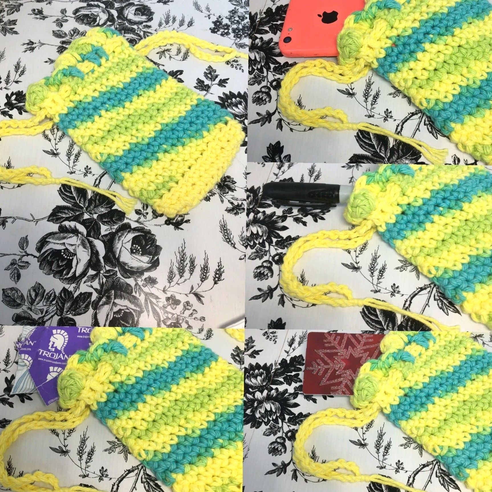 Greats Handmade Crochet Small Bag Great For Cellphone Money Keys Pouch Size ONE SIZE - 2 Thumbnail