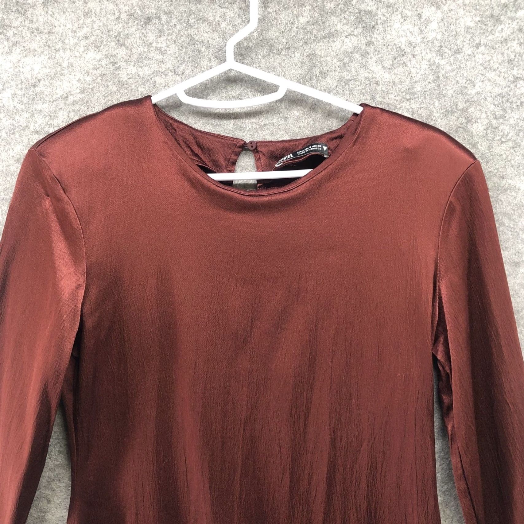 Zara Zara Satin Long Sleeve Mini Dress Womens S Tunic Crewneck Slim Fit Dress Size S / US 4 / IT 40 - 3 Thumbnail