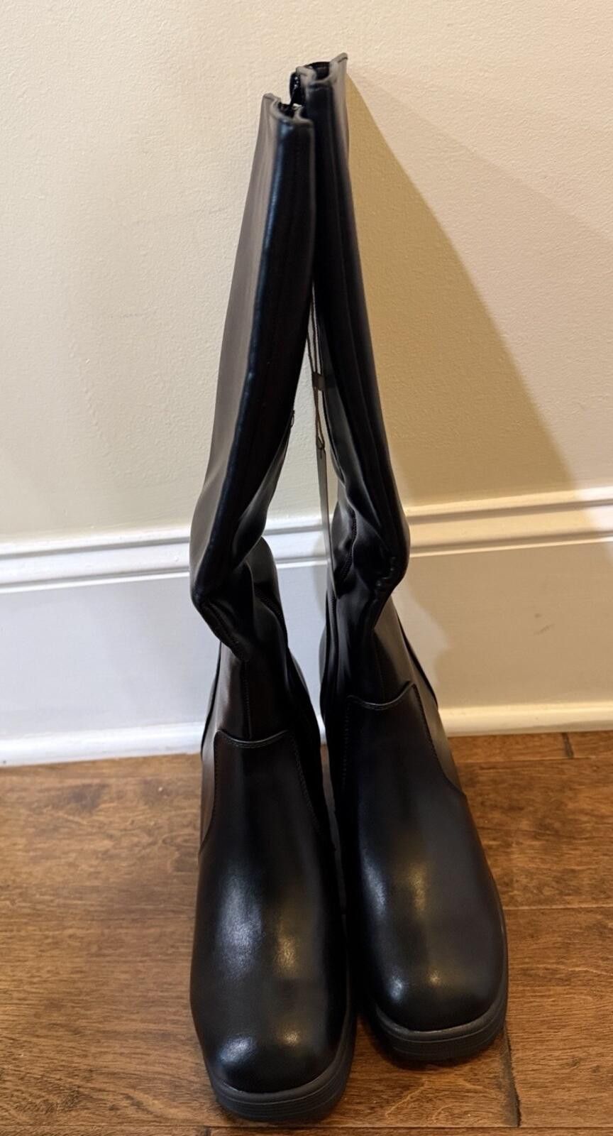 Other GlamNest Knee High Boots Block Heel Platform Zipper Black Size US 9 / IT 39 - 2 Thumbnail