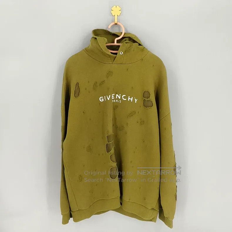 Givenchy Givenchy Military Green Oversized Destruction Hoodie Size US XL / EU 56 / 4 - 1 Thumbnail