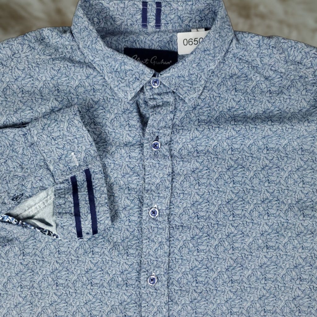 Robert Graham Shirt Mens Large Blue Abstract Tailored Fit Button Up Long Sleeve