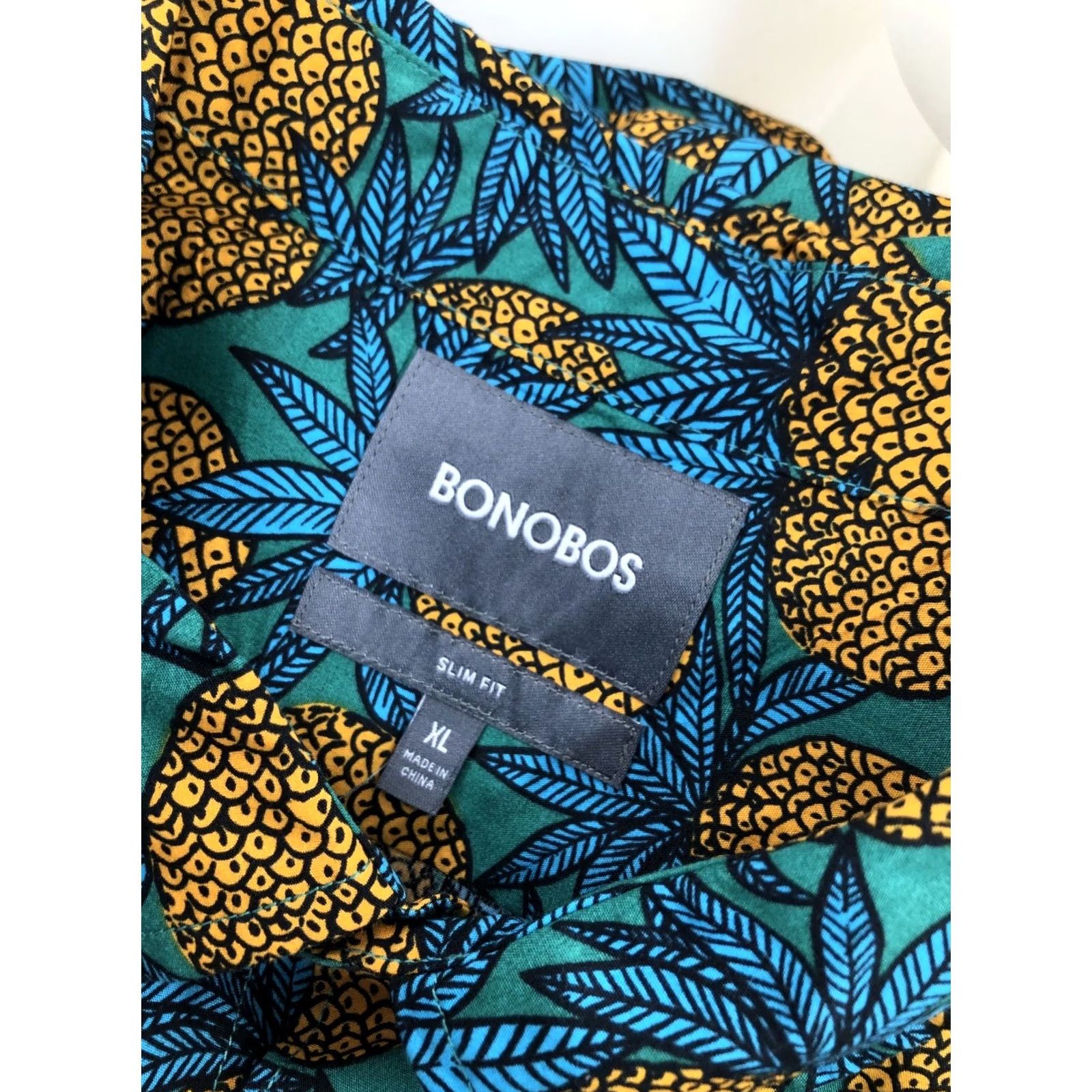 Bonobos BONOBOS PINEAPPLES ALL OVER Hawaiian Aloha Shirt Mens XL Slim Fit Button-Up Short Sleeve Green Blue Orange Size US XL / EU 56 / 4 - 4 Thumbnail