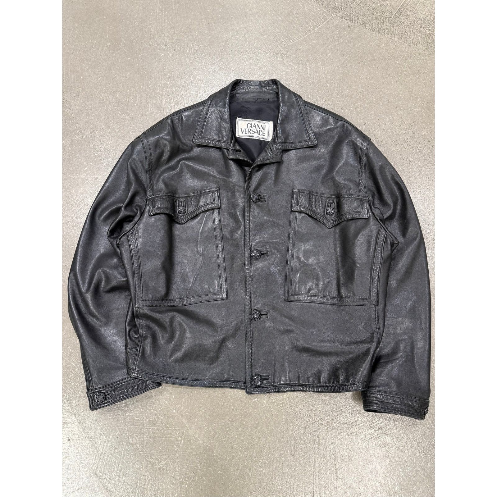 Versace 1990s Gianni Versace oversized cropped leather jacket Size ONE SIZE - 1 Thumbnail