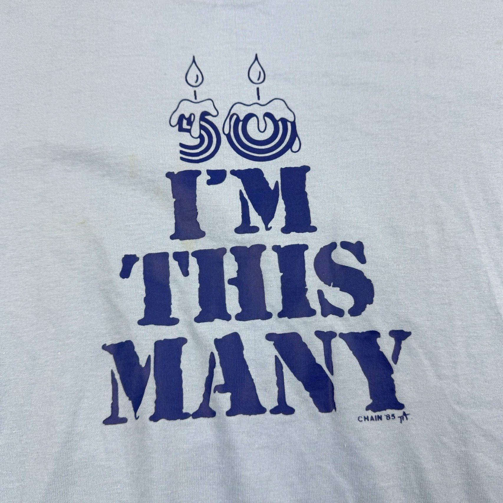 Vintage VINTAGE Oneita T-Shirt Blue 80s Funny Crew Neck Adult Medium Men - 50 Years Old, Short Sleeve, Graphic Tee Size US M / EU 48-50 / 2 - 2 Thumbnail