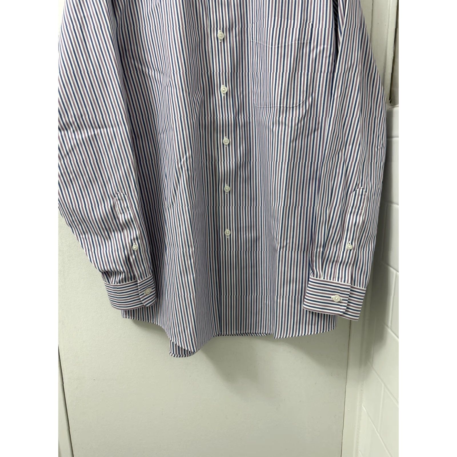 Vintage LL Bean Shirt Mens 15.5 Blue Purple Striped Pinpoint Oxford Traditional Fit L/S Button-Up Size US L / EU 52-54 / 3 - 3 Thumbnail