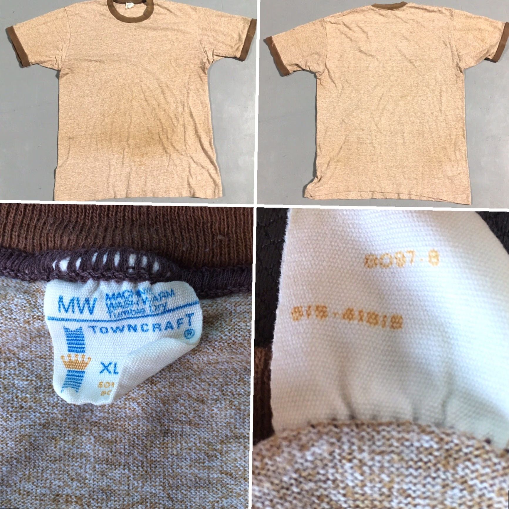 Vintage VINTAGE Towncraft XL Brown Ringer Tee T-Shirt Short Sleeve Men 60s 70s Distressed From Wear XL Brown Heather Vintage Basic Tee Sportswear/Beach Mens Size US XL / EU 56 / 4 - 5 Thumbnail