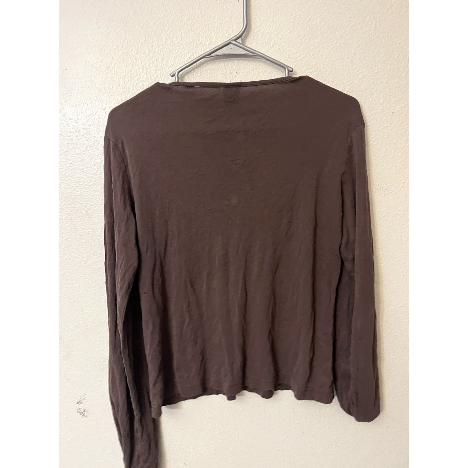 Gap Womens Gap V-Neck T-Shirt Long Sleeve Brown Solid Large Size L / US 10 / IT 46 - 2 Thumbnail