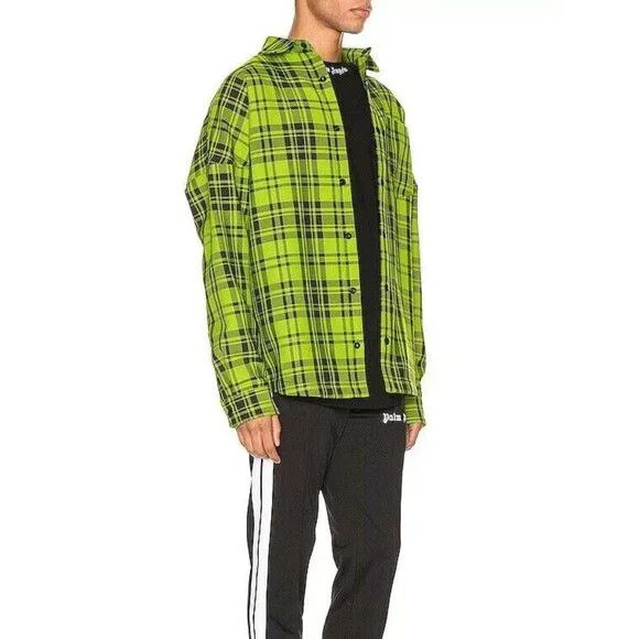 Palm Angels Palm Angels Logo Overshirt 44 XS Mens Green & White Plaid C Size US XS / EU 42 / 0 - 13 Thumbnail