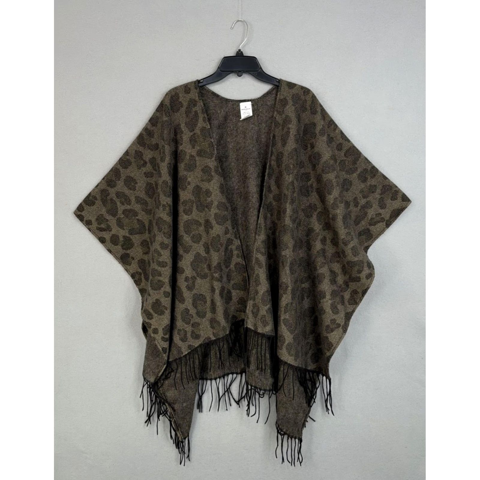 Vintage Woolrich Poncho Kimono Womens One Size Brown Leopard Fringe Cozy Wrap Shawl Size ONE SIZE - 2 Thumbnail