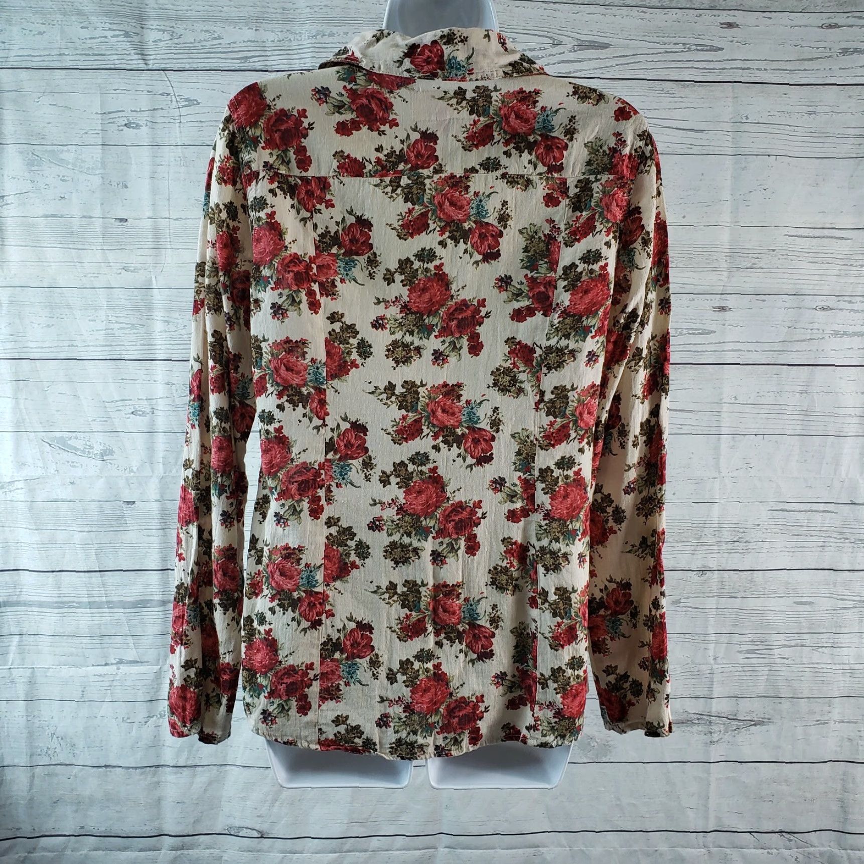 Vintage Fresh Produce Button-Up Shirt Womens XS Red Floral Long Sleeve Size XS Size XS / US 0-2 / IT 36-38 - 4 Thumbnail