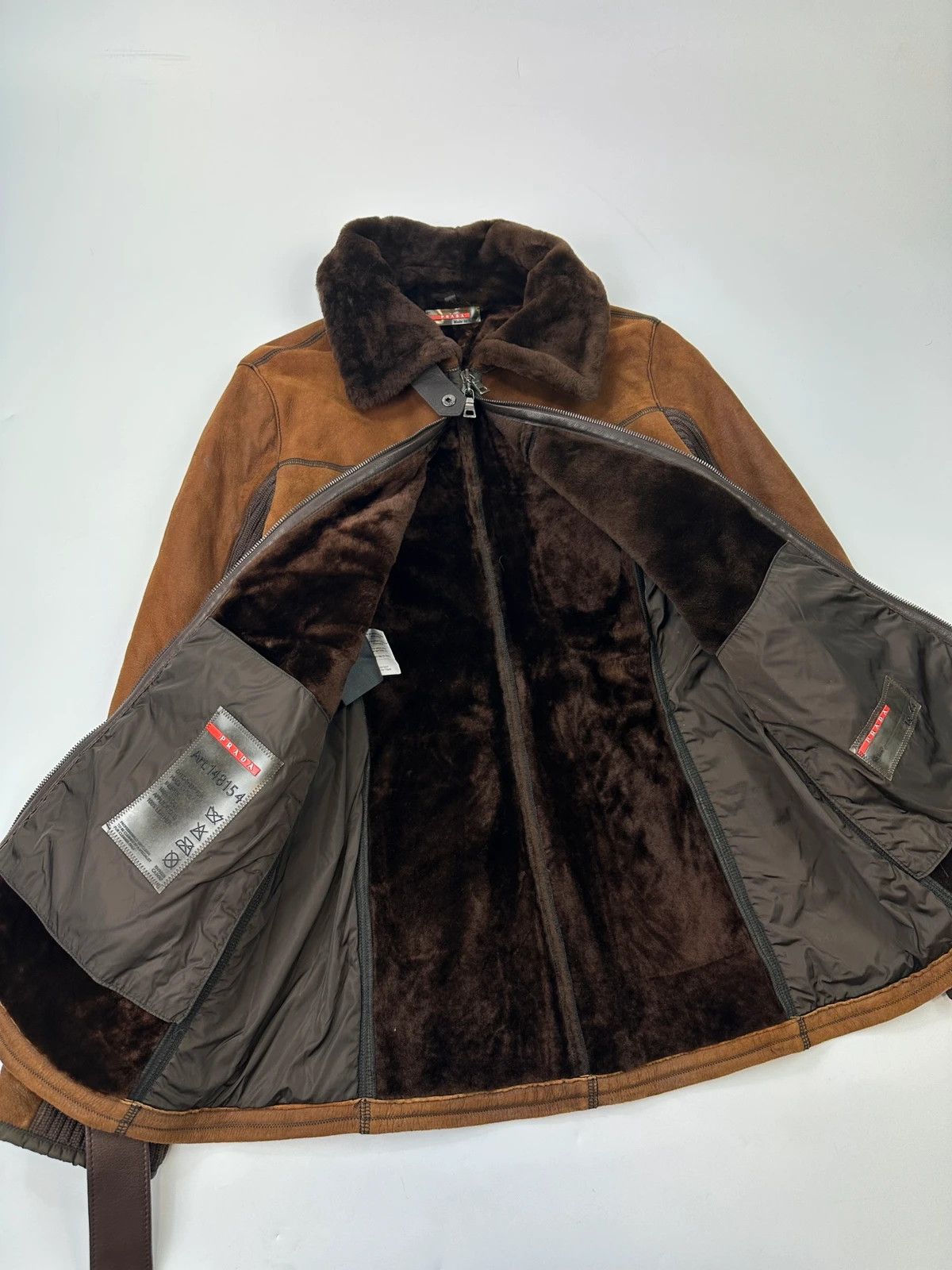 Prada Prada Sport FW01-05 Brown Leather & Wool Belted Coat Size L / US 10 / IT 46 - 12 Thumbnail