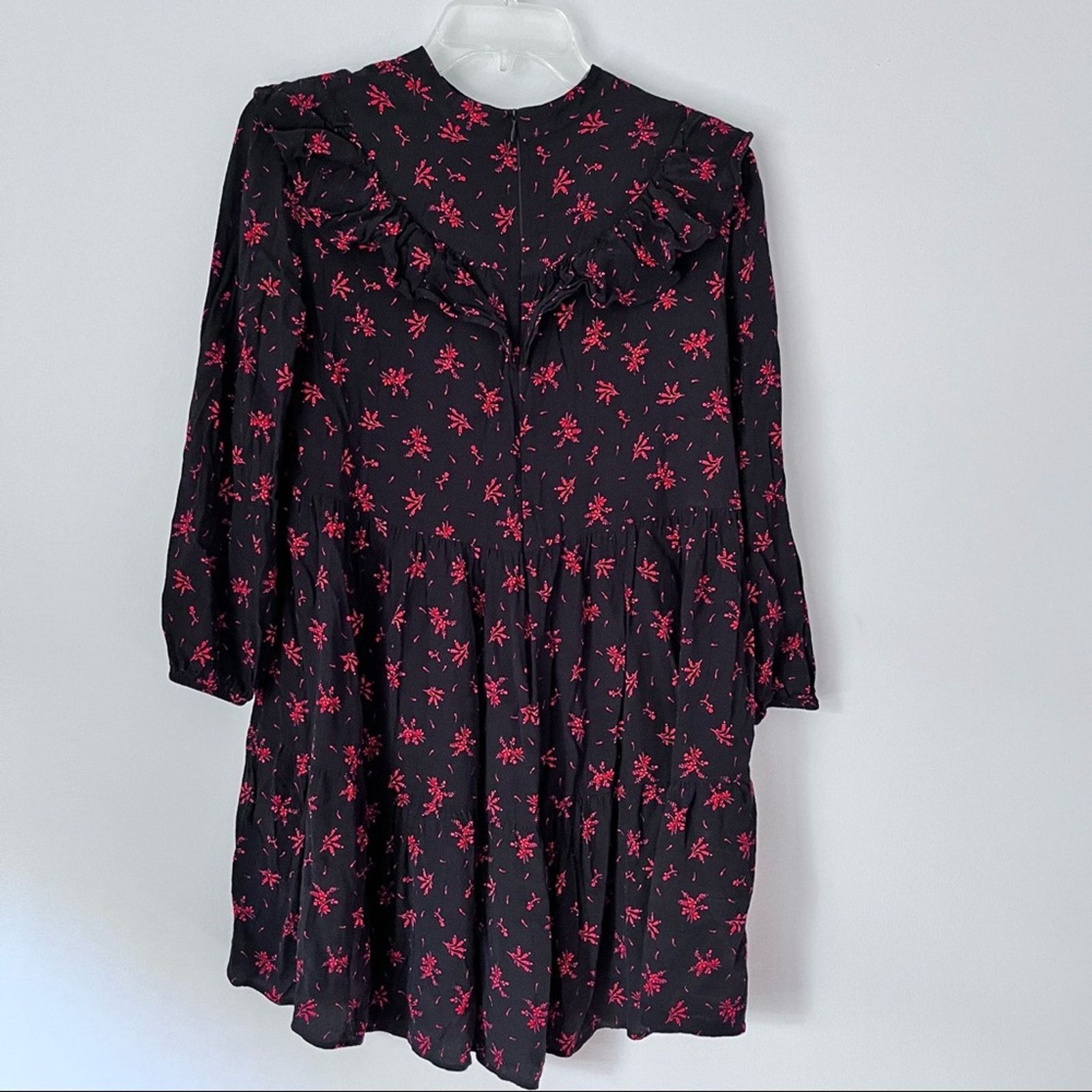 Zara Zara black ruffle mini dress with red floral print sz Small Size S / US 4 / IT 40 - 14 Thumbnail