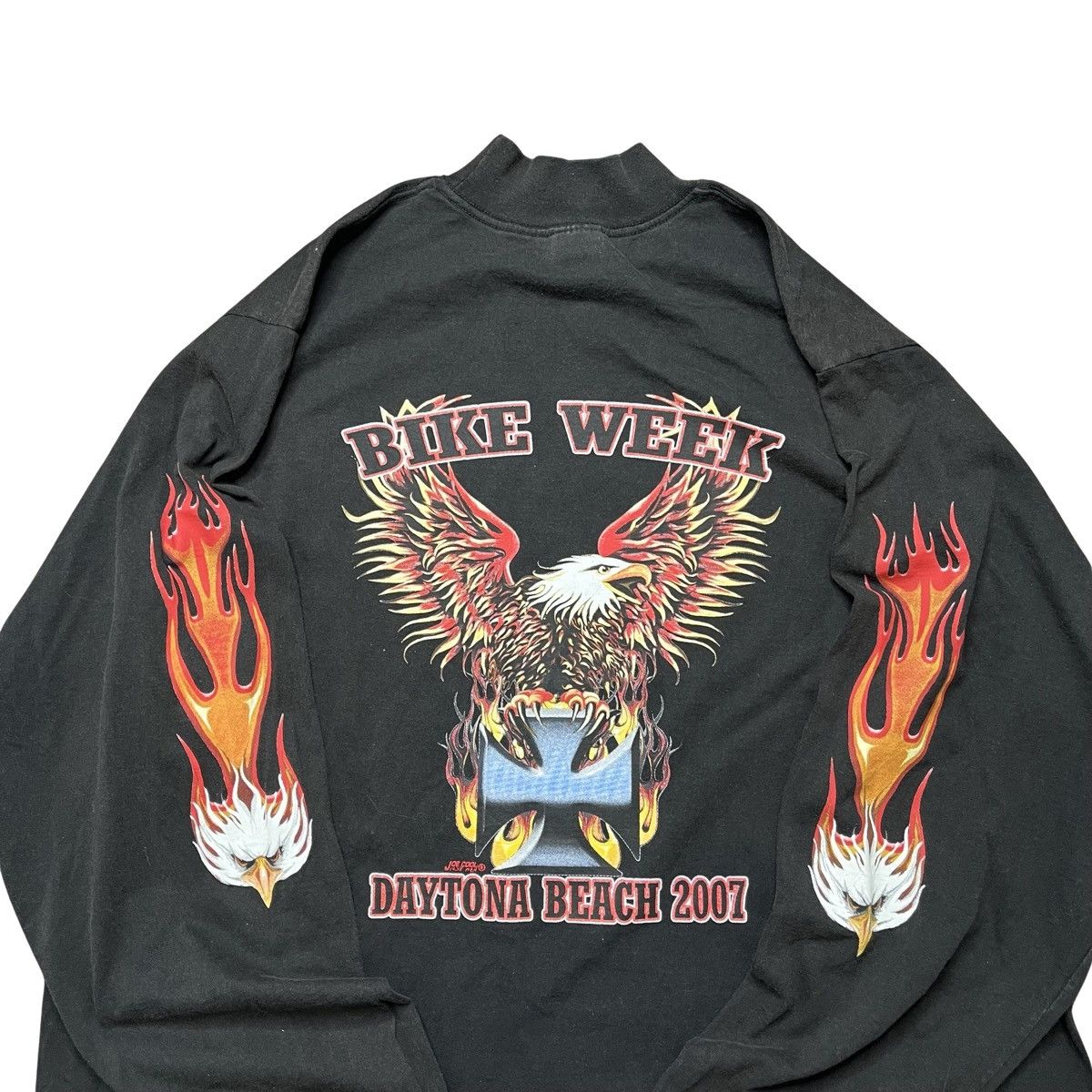 image of Vintage Bike Week Flame Longsleeve Mockneck Tshirt in Black, Men's (Size 2XL)